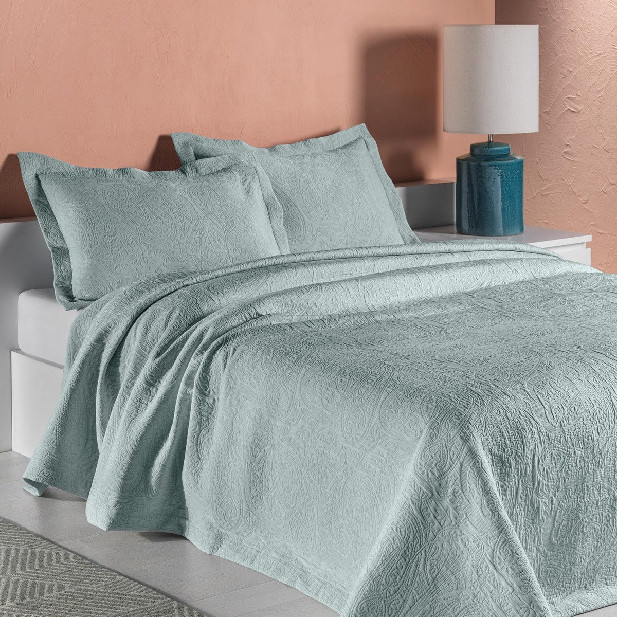 Premium Kashmir Bedspread in Duck Egg Blue - Luxurious Soft Cotton Throw Blanket for Bedroom, Sofa & Cozy Home Decor