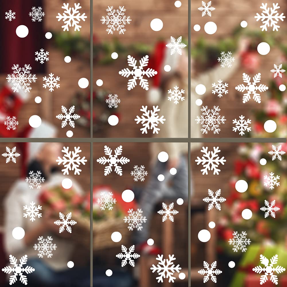 306Pcs White Snowflake Window Clings - Christmas Window Stickers Decor for Winter Wonderland Party, Home, Office & Classroom Holiday Decoration