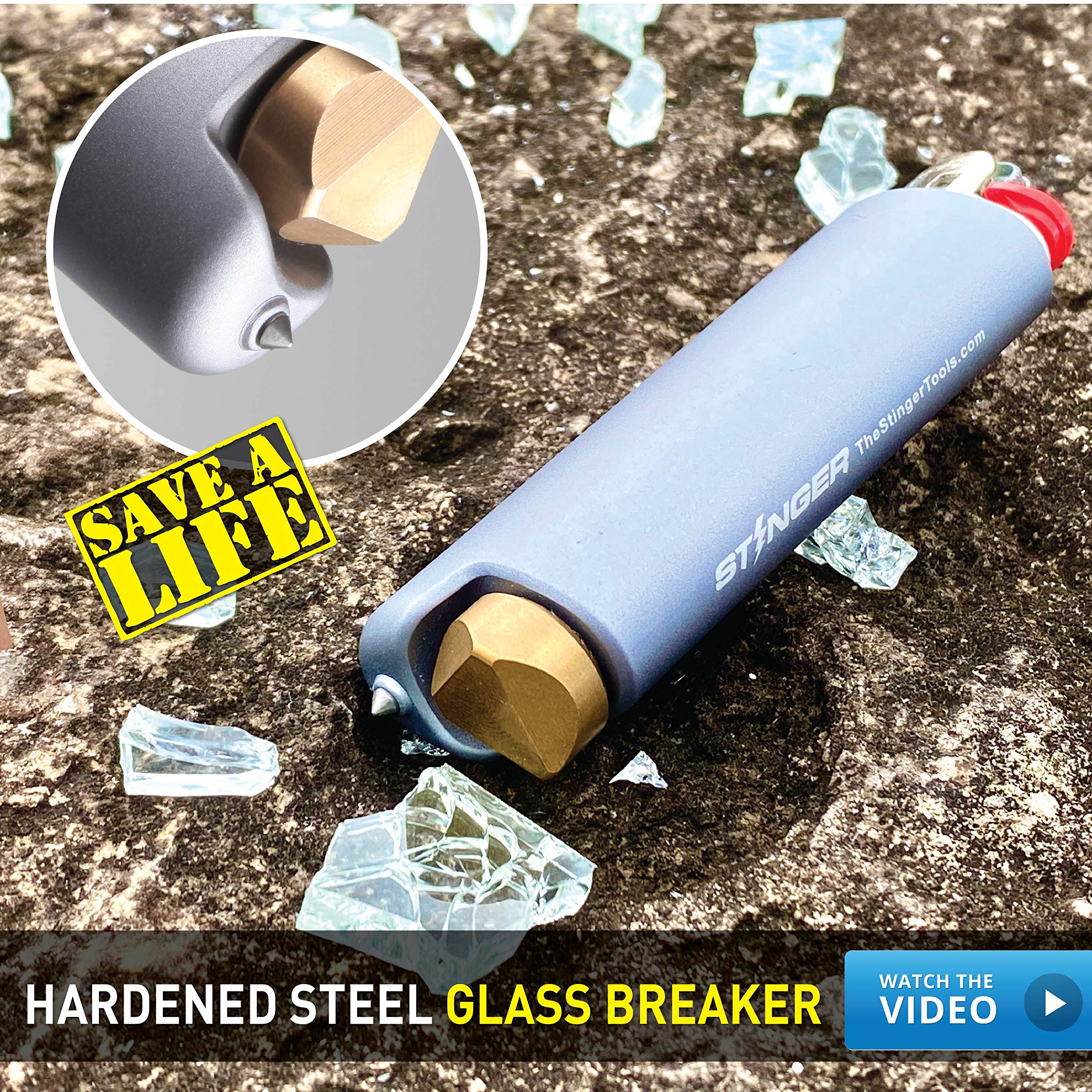 Stinger BIC Lighter Case with Window Breaker & Spinner - for Car & Outdoor Use