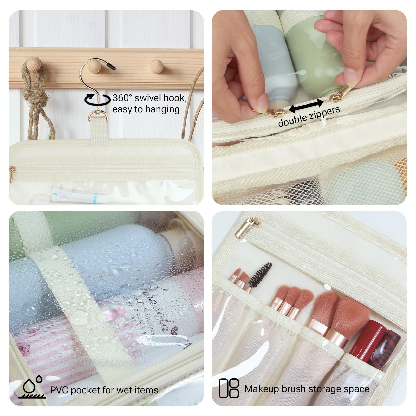 Waterproof Hanging Travel Toiletry Bag for Women - Makeup Organizer with PVC Material & Hook - Perfect for Vacation, Business Trips & Gym Essentials Storage