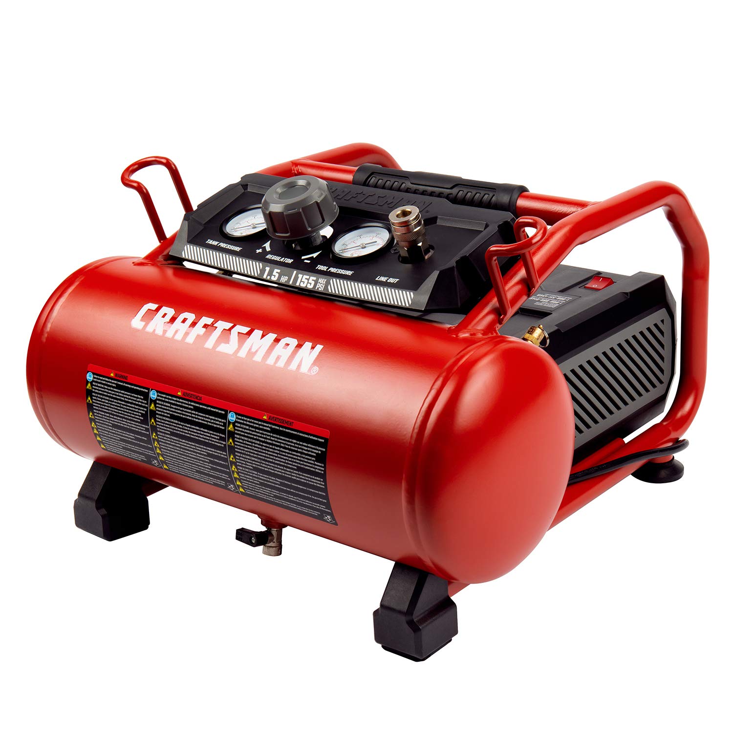 Craftsman 3 Gallon Portable Air Compressor - 155 PSI Max Pressure, 1.5 HP Oil-Free & Maintenance-Free - CMXECXA0200341 Red - Perfect for DIY Projects, Home Repairs, and Inflating Tires