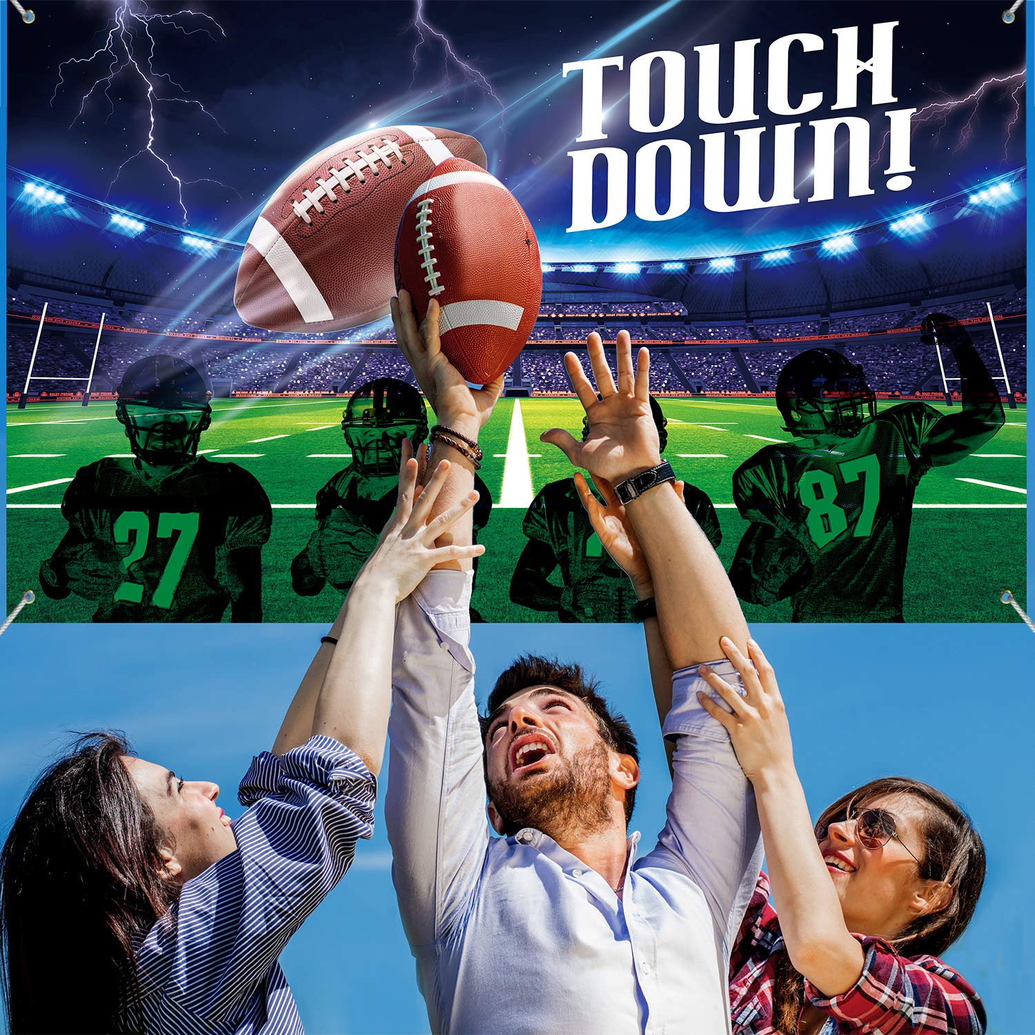 Football Party Decorations - Large Fabric Football Scene Backdrop for Touchdown Party, Photo Booth Background & Field Banner - Perfect for Football Themed Birthday, Super Bowl, Tailgate & Game Day Decor