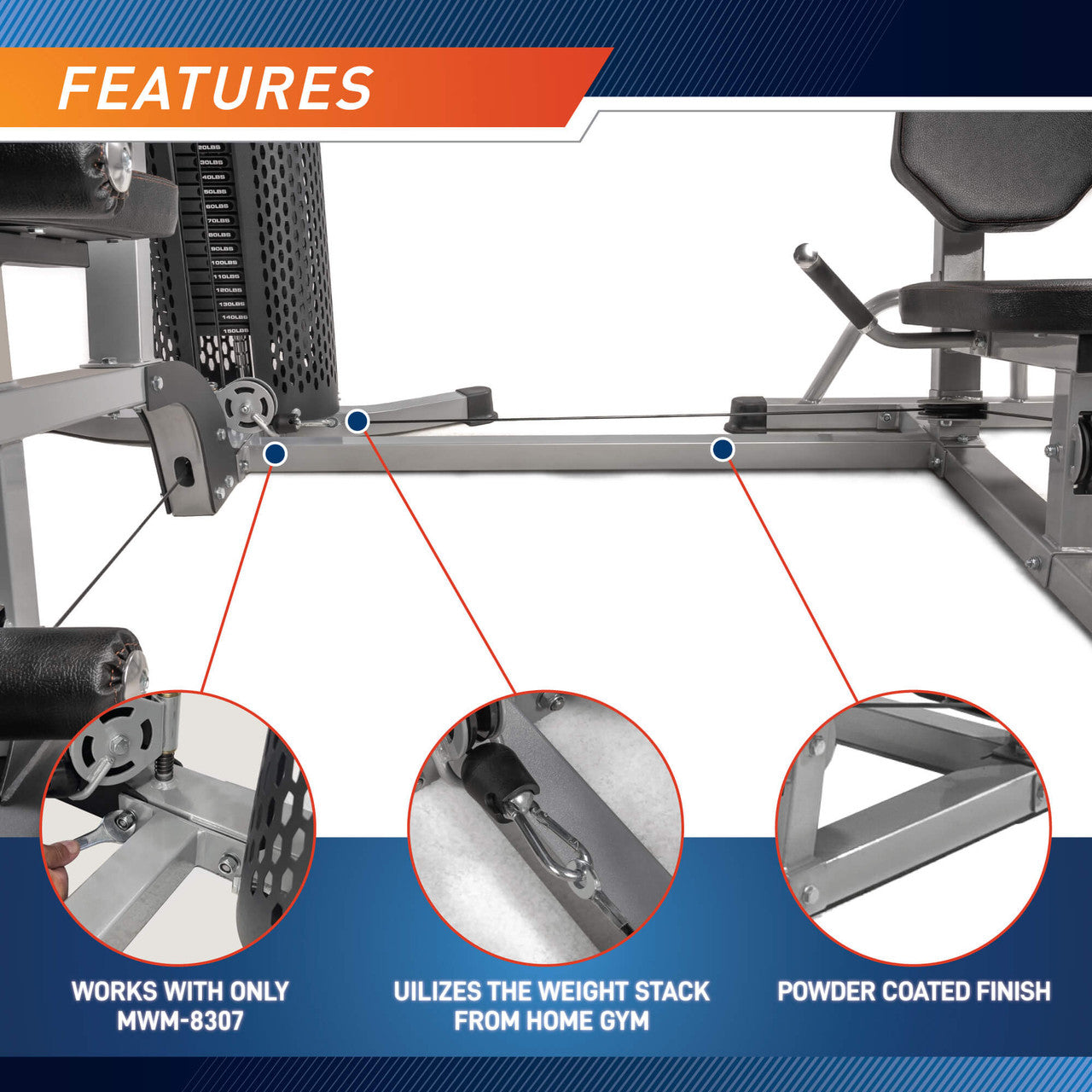 Marcy Optional Leg Press for MWM 8307 | ACC 8307LP - Heavy Duty Home Gym Leg Exercise Equipment for Strength Training & Muscle Building - Perfect for Home Workouts & Fitness Enthusiasts