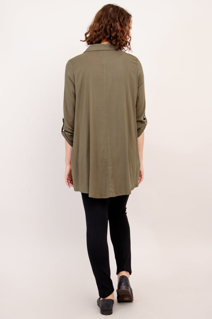 Celine Women's Khaki Linen Bamboo Blouse - Elegant Casual Shirt for Work, Office, and Summer Outfits