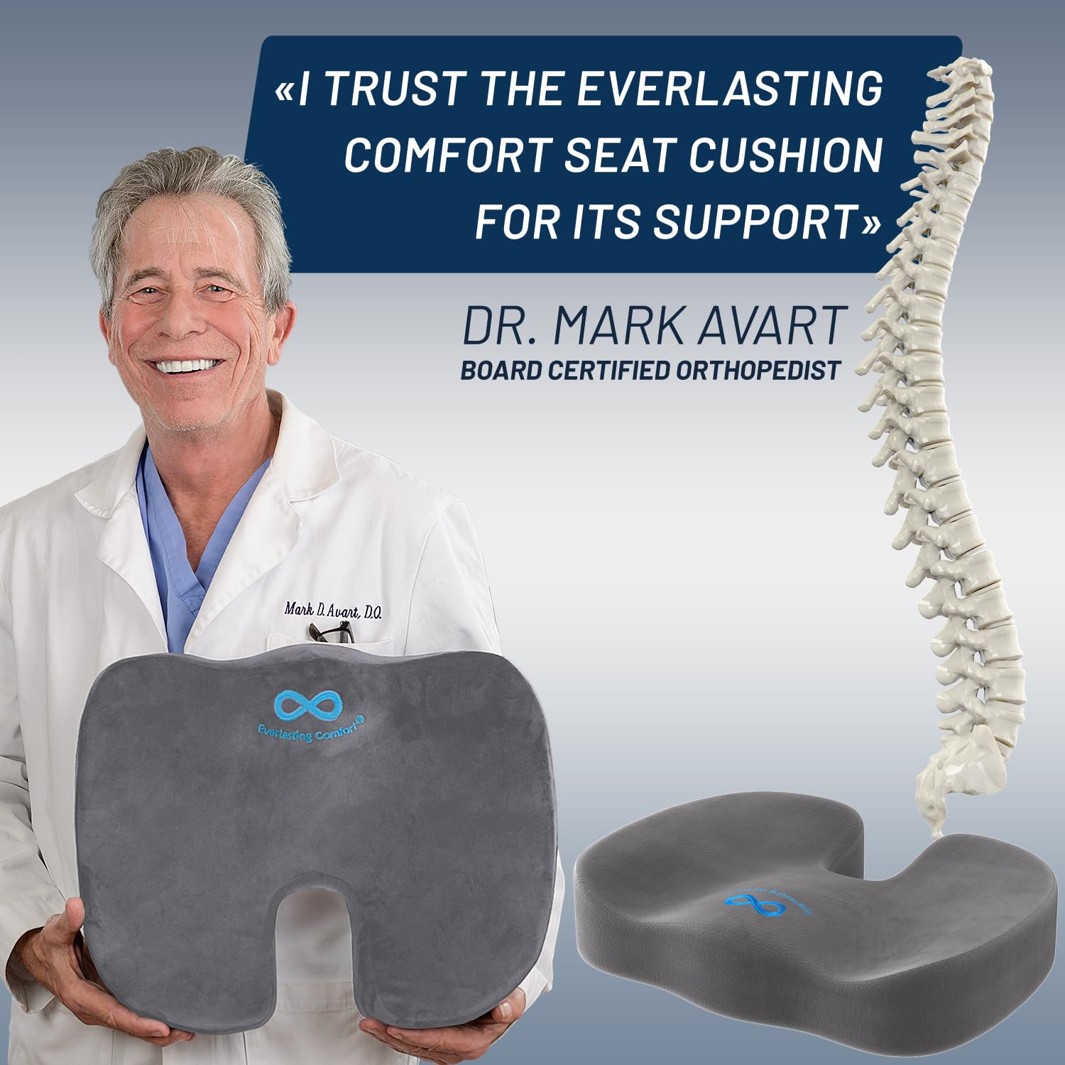 Everlasting Comfort Memory Foam Seat Cushion - Orthopedic Support for Back Pain Relief - Ergonomic Car & Truck Seat Pad for Long Drives, Office Chairs & Wheelchair Comfort - Perfect for Commuting, Road Trips & Work from Home