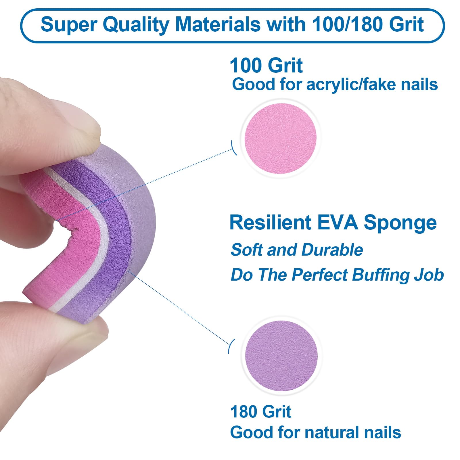 Mini Nail Buffer (100 Pack) - 100/180 Grit Buffing Blocks for Acrylic & Natural Nails, Professional Manicure Set - Purple/Pink - Perfect for Salons, DIY Nail Care & Home Use