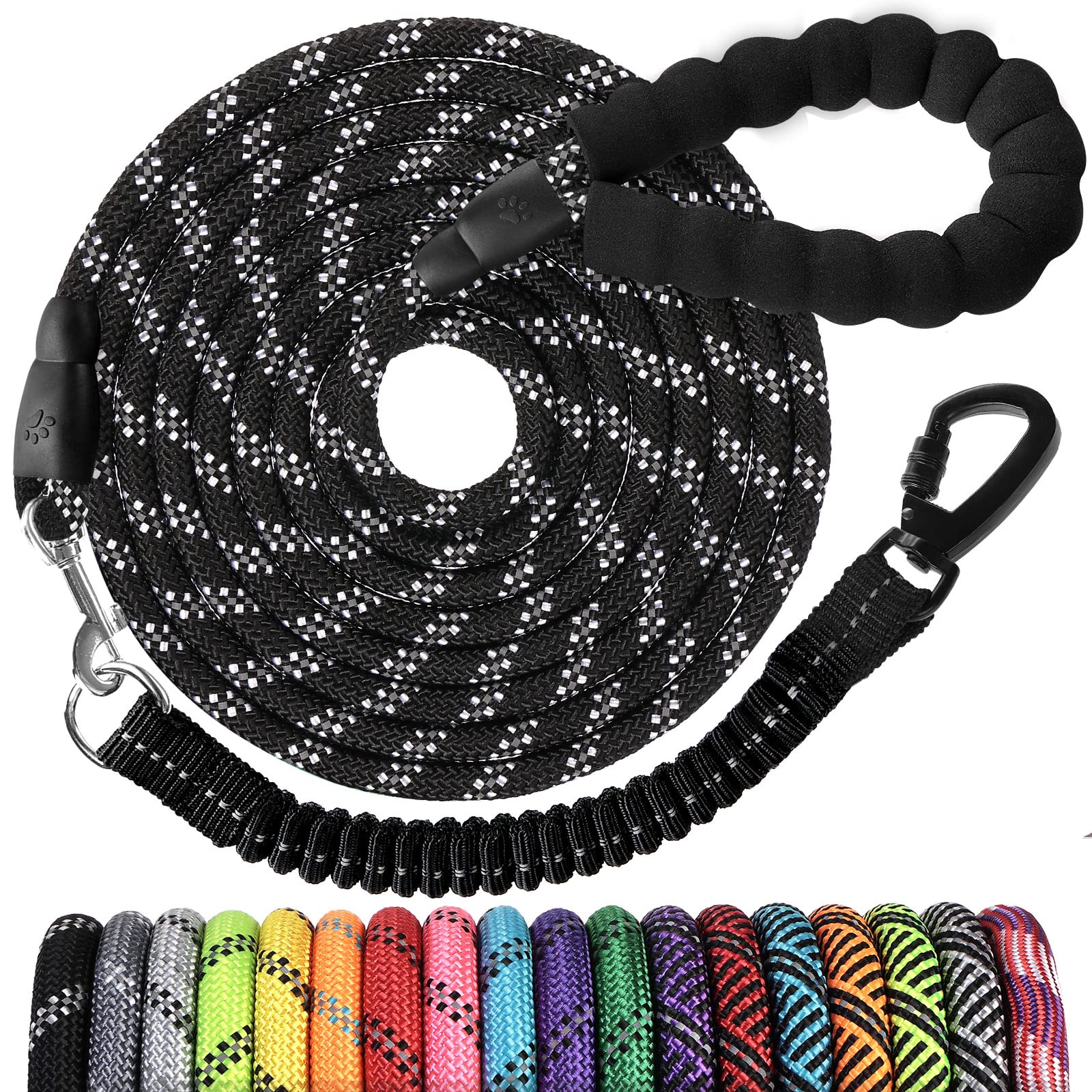 15 FT Heavy Duty Reflective Dog Leash with Swivel Hook & Padded Handle - Long Rope Leash for Large Medium Small Dogs - Perfect for Walking, Hiking, Training & Outdoor Adventures