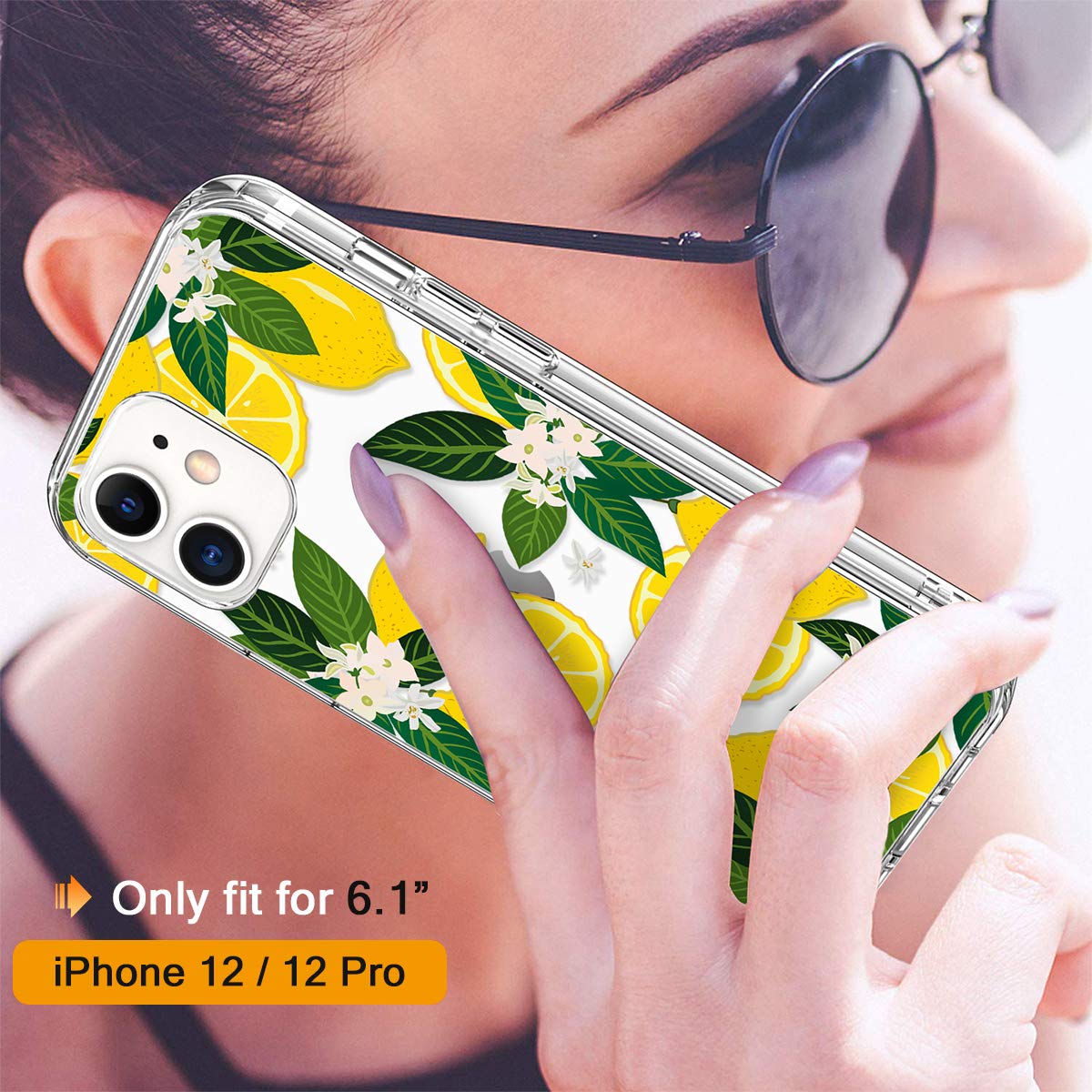 GiiKa Clear Shockproof iPhone 12/12 Pro Case with TPU Bumper - Floral Design Hard Protective Phone Cover for Women (Yellow Lemons) | Perfect for Everyday Use, Work & Travel Protection