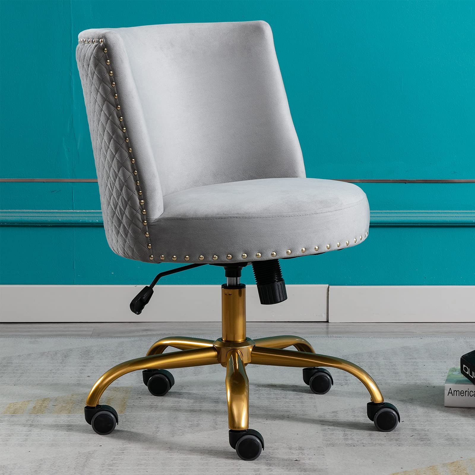 Velvet Home Office Desk Chair - Modern Swivel Accent Chair with Tilt Function for Computer Work, Living Room & Bedroom (Grey) | Ergonomic Study Chair for Remote Work, Gaming & Relaxation