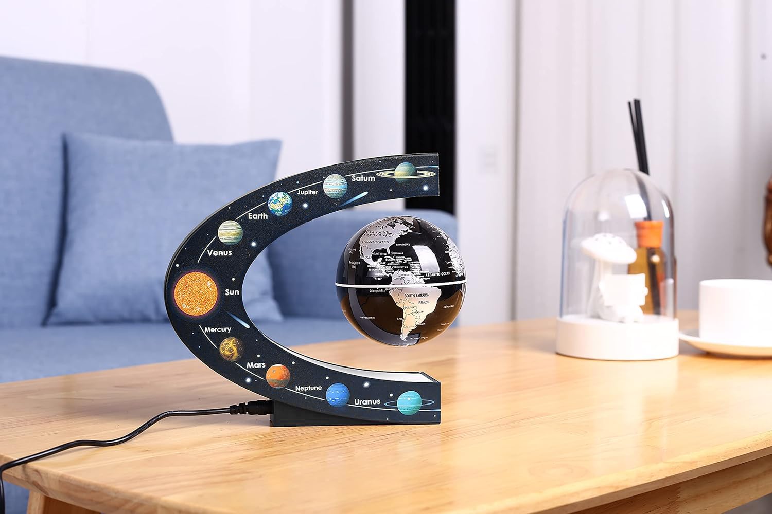 Magnetic Levitating Globe with LED Lights - Floating Geographic Globe for Desk Decor, Kids Learning & Gifts for Men & Family (Black) | Perfect for Home Office, Study Room & Educational Gifts