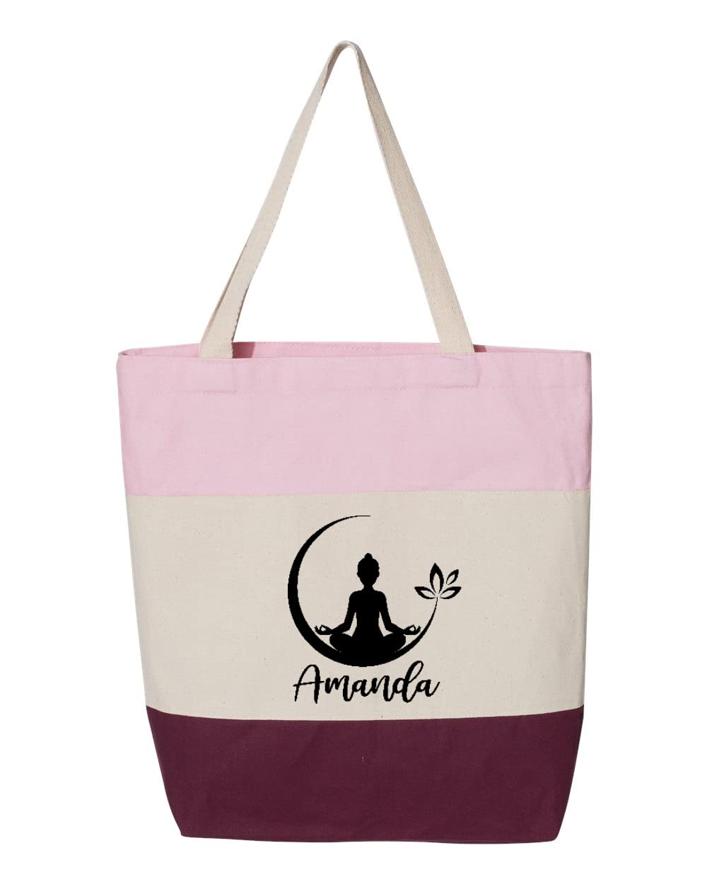 Custom Personalized Yoga Tote Bag with Name - Tri-Color Pink Yoga Lover Gift for Women (15