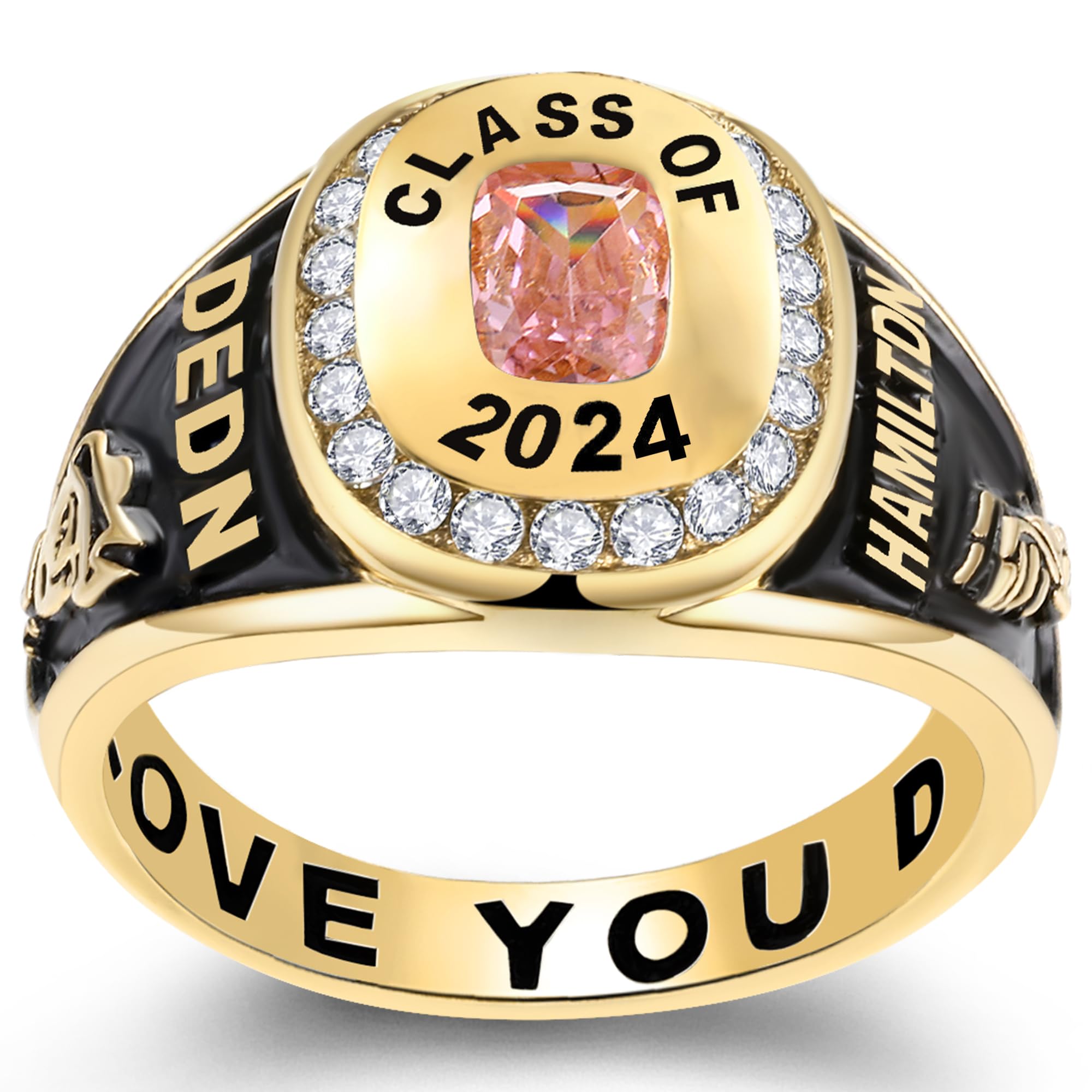 Personalized Custom Class Rings for Women - Birthstone Graduation Rings in Rose Gold Plated (Size 5-15) | High School & College Jewelry Gift for Her - Perfect for Commencement, Reunions & Special Occasions