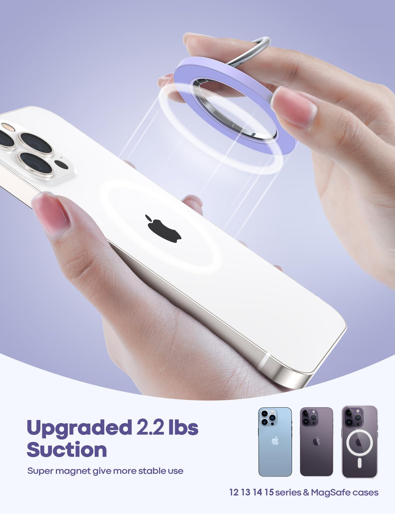 Lamicall Magnetic Phone Ring Holder for Magsafe - Wireless Charger Compatible Phone Grip Stand for iPhone & Android (Violet) - Perfect for Hands-Free Viewing, Secure Grip & Magsafe Accessories