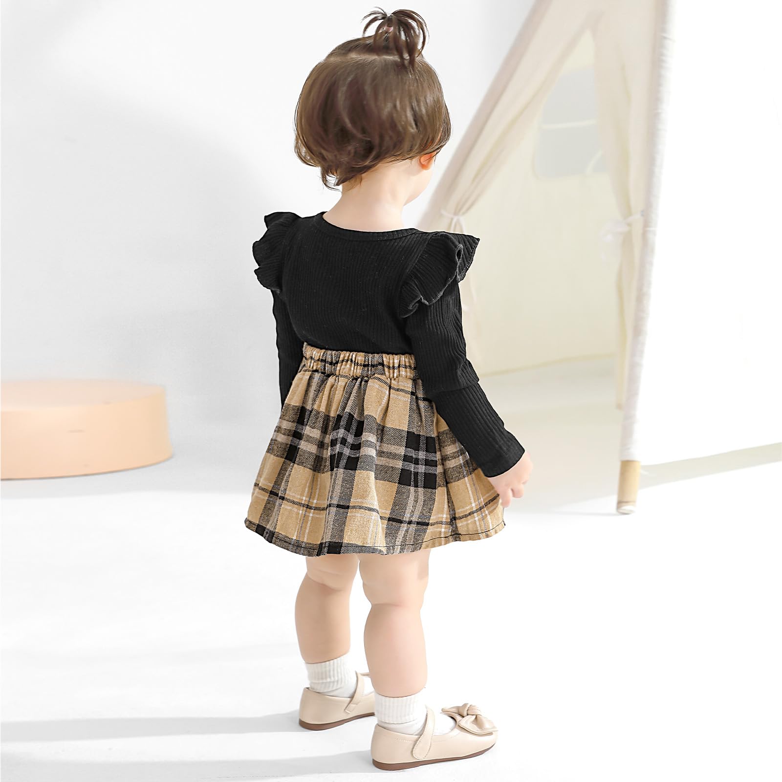 Adorable Baby Girl Fall Winter Outfit - Newborn Infant Ruffle Romper Dress with Headband | Cute 0-18 Months Baby Clothes | Perfect for Holiday Photos, Birthday Parties & Family Gatherings