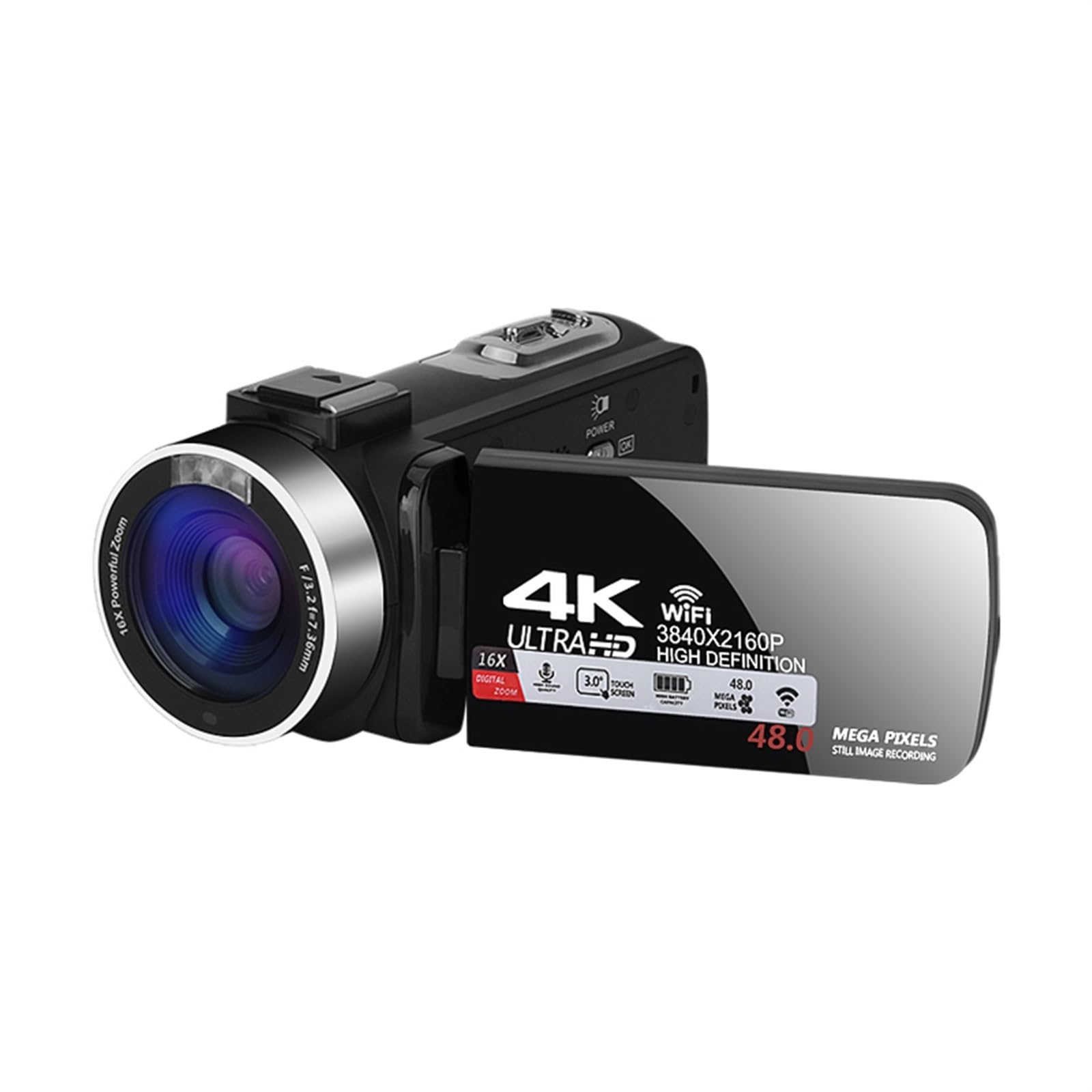 4K UHD 48MP Digital Video Camera with WiFi - Portable Vlogging Camcorder for YouTube, Live Streaming & Outdoor Photography (Includes 16GB SD Card) - Perfect for Travel Vlogging, Home Movies & Content Creation