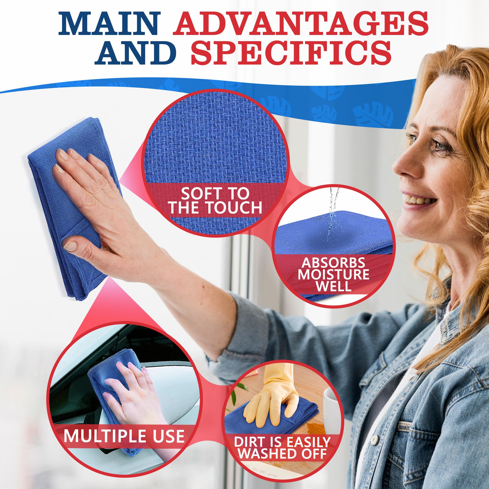 15-Pack Premium Blue Cleaning Rags - Super Absorbent Cotton Towels for Kitchen, House Cleaning & Medical Use | Reusable Shop Towels for Spills, Dusting & Surgical Applications