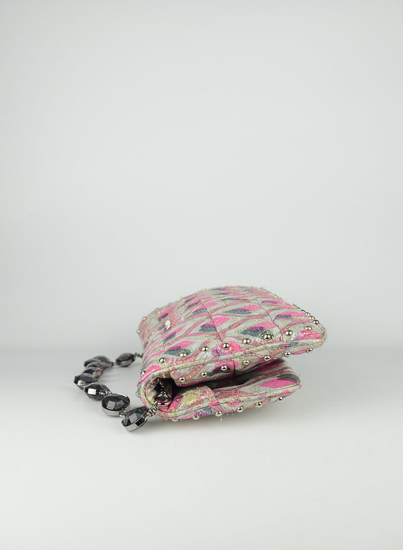 Miu Miu Pink Lurex Fabric Shoulder Bag for Women | Elegant Evening Clutch & Party Purse | Perfect for Date Nights, Weddings, and Special Occasions