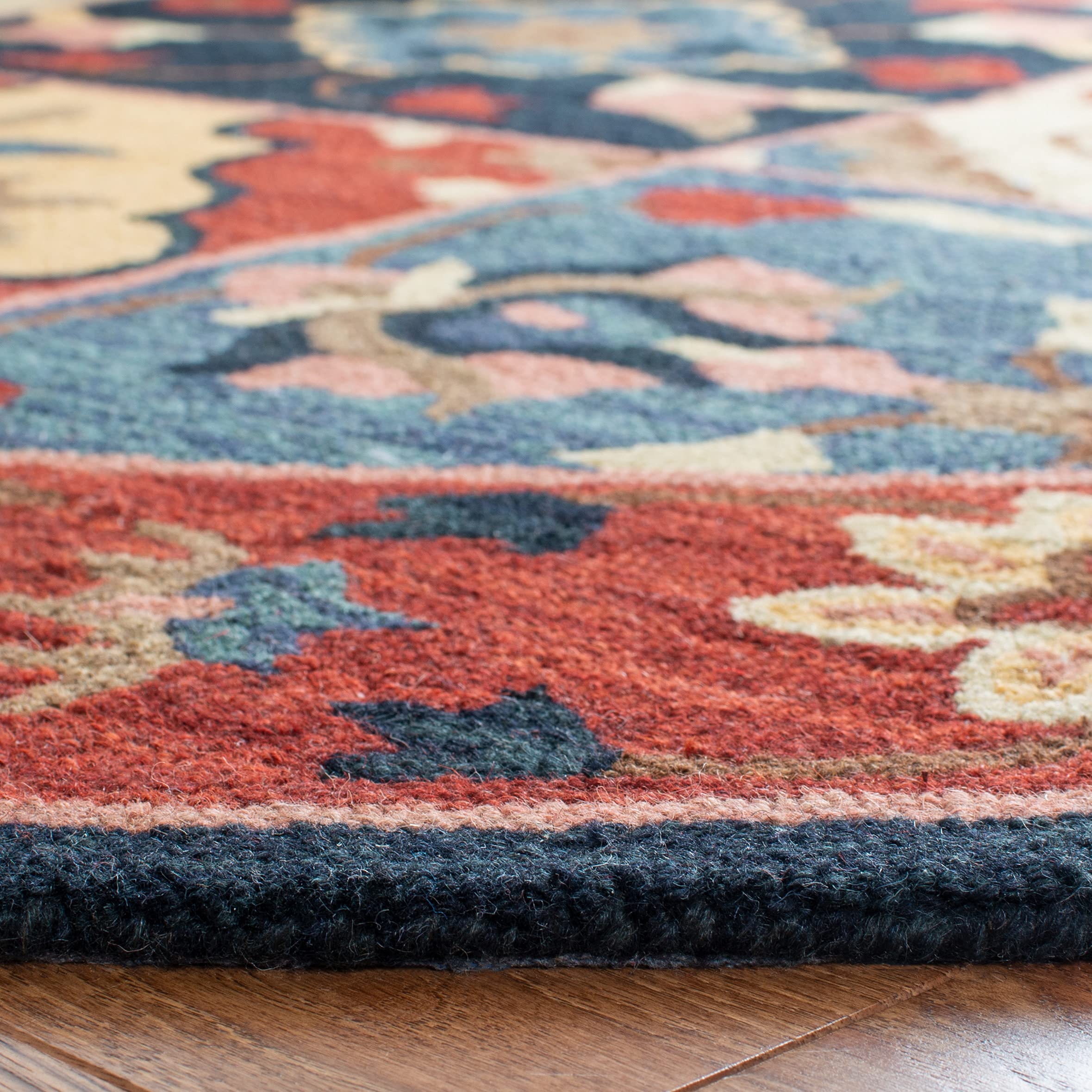 SAFAVIEH Aspen Collection 7' Round Red/Gold Handmade Boho Wool Area Rug - Perfect for Bohemian Living Room, Bedroom Decor & Cozy Home Style