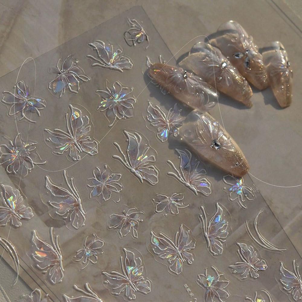 Aurora Butterfly Nail Art Stickers - Lightweight Shell & Laser Butterfly Nail Decals for Manicure | Perfect for DIY Nail Art, Parties, and Special Occasions