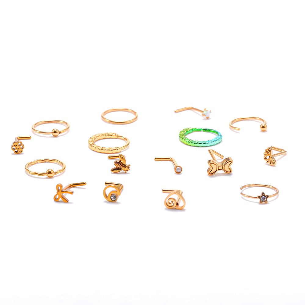 16 PCS 316L Stainless Steel Nose Rings & Studs for Women and Men - Hypoallergenic Body Piercing Jewelry Set with Screw Backings - Perfect for Everyday Wear, Parties and Self-Expression