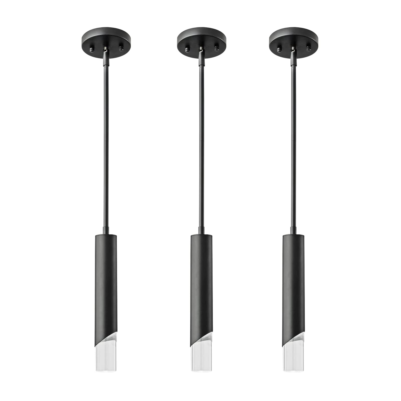 3 Pack Black Modern LED Pendant Lights - Acrylic Mini Hanging Light Fixtures for Kitchen Island, Dining Room, Hallway & Bedroom Lighting | Energy Efficient Dimmable Ceiling Lamps for Home & Office Decor