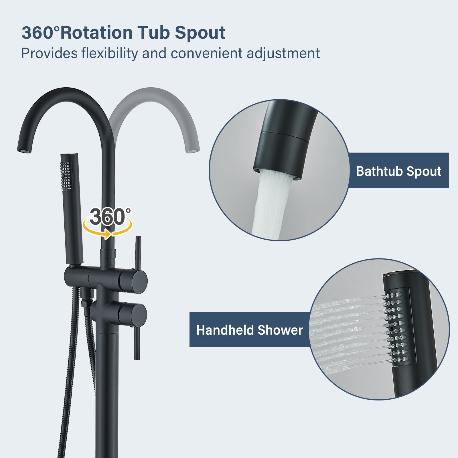 NeierThodore Matte Black Freestanding Bathtub Faucet - Floor Mount Tub Filler with 2 Handles & Hand Shower Sprayer - Modern Bathtub Shower Mixer Tap for Luxury Bathroom & Spa Experience