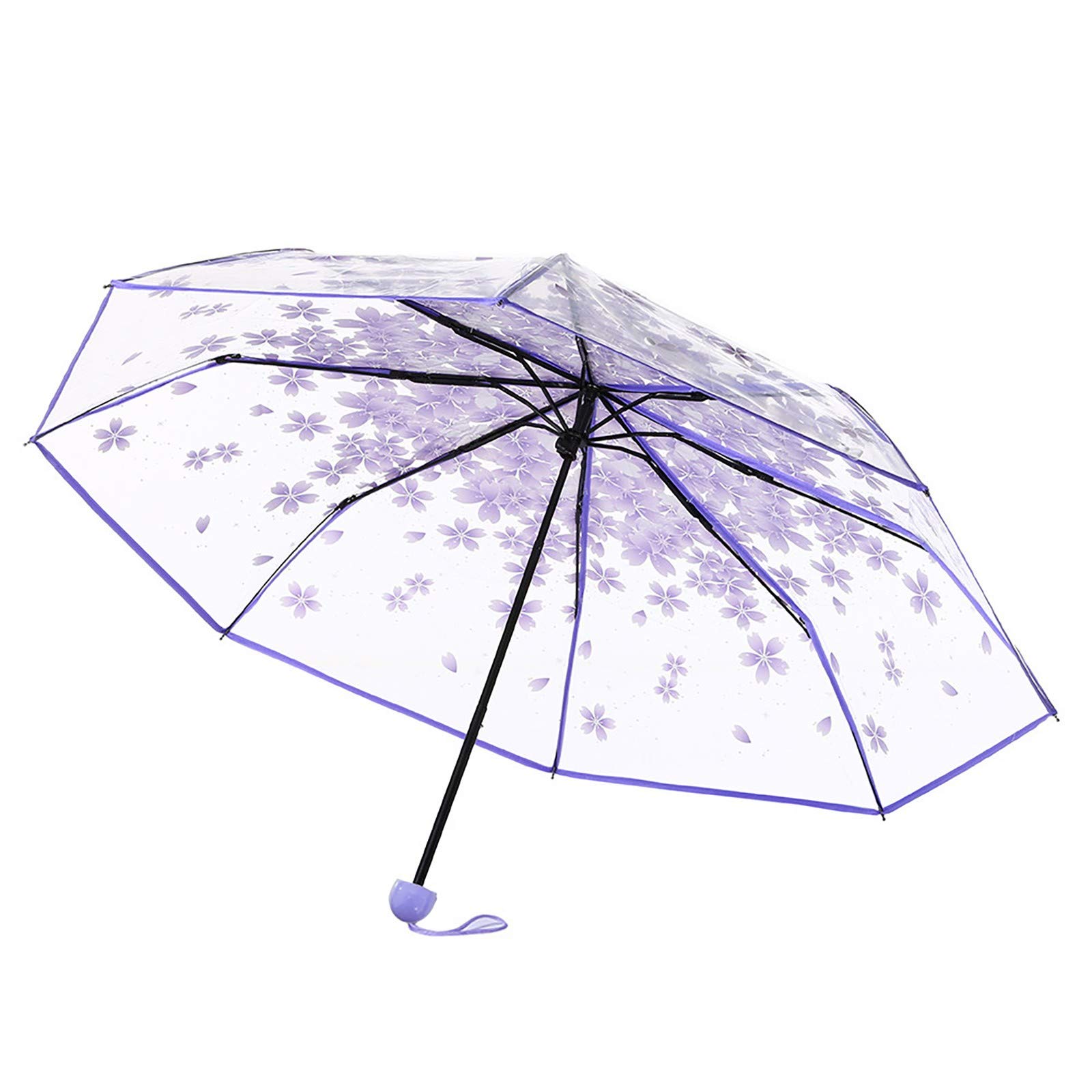 3 Fold Transparent Umbrella - Clear Windproof Compact Travel Umbrella for Men & Women (Purple) - Perfect for Rainy Days, Commuting, and Outdoor Events