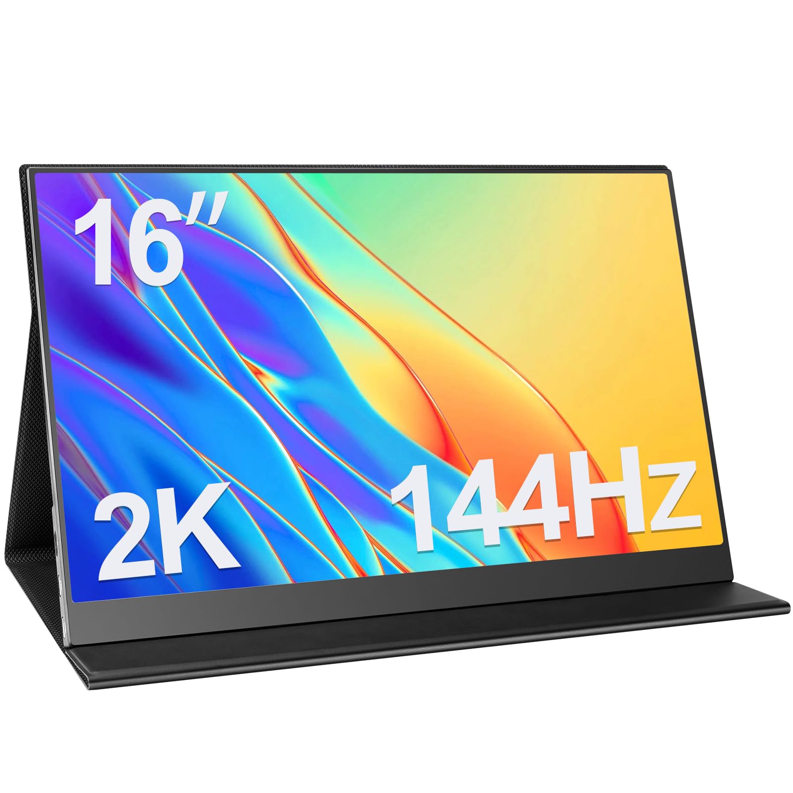 2K 16 Inch Portable Monitor with 144Hz Refresh Rate, 2560x1440 Resolution & 100% sRGB - IPS Travel Screen for Laptop, PC, Phone, Xbox, PS4/PS5, Nintendo Switch | Includes Smart Cover | Perfect for Gaming, Work & Entertainment On-The-Go