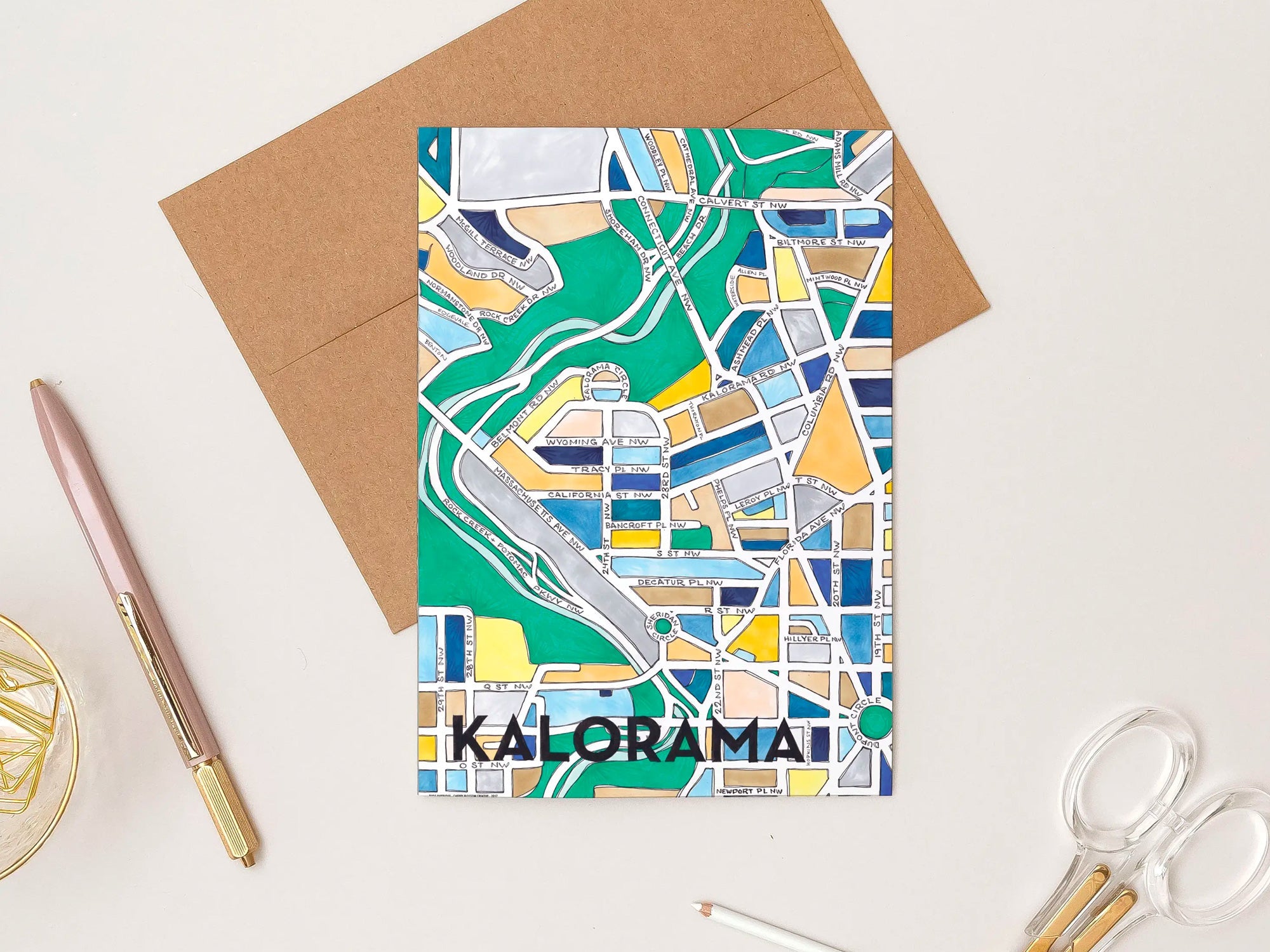 Kalorama Art Map Greeting Card | Handmade Watercolor Stationery | Perfect for Birthdays, Anniversaries & Special Occasions | Unique Washington DC Themed Gift