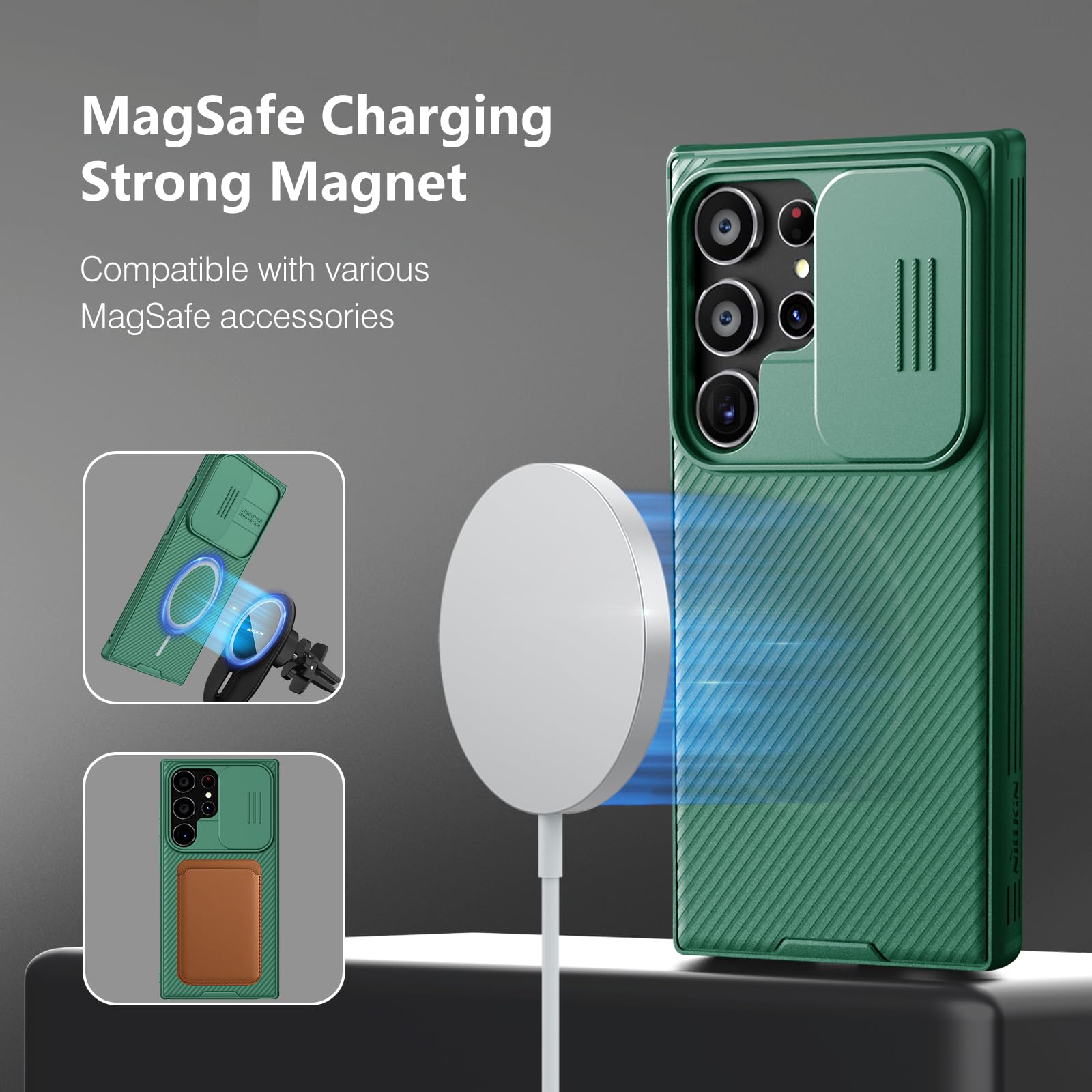 Nillkin Samsung Galaxy S24 Ultra Case with Slide Camera Cover | Military Grade Shockproof Protection | MagSafe Compatible | 6.8