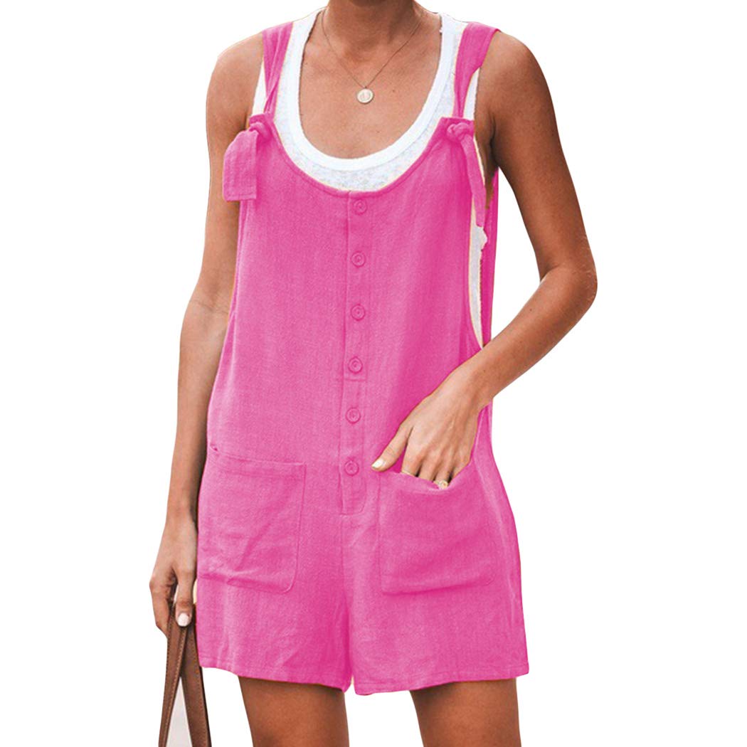 Women's Casual Short Jumpsuit Romper - Strappy Sleeves, Wide Leg Baggy Overalls with Pockets | Summer Outfit, Beach Wear, Street Fashion, Everyday Comfort