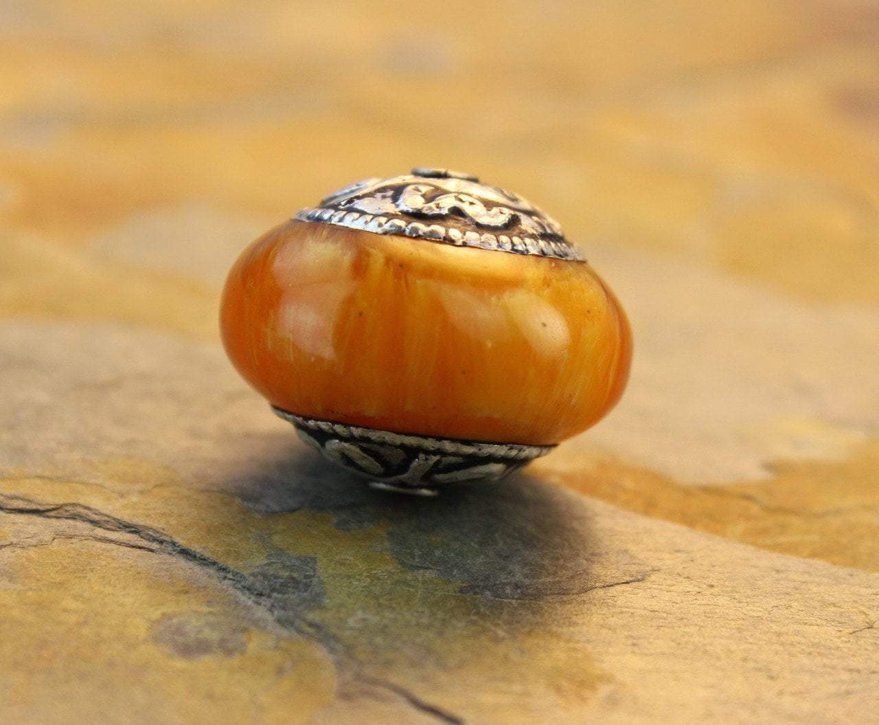 Authentic Tibetan Copal Bead Necklace with Conch Shell Cap - Spiritual Meditation & Boho Fashion Jewelry for Women