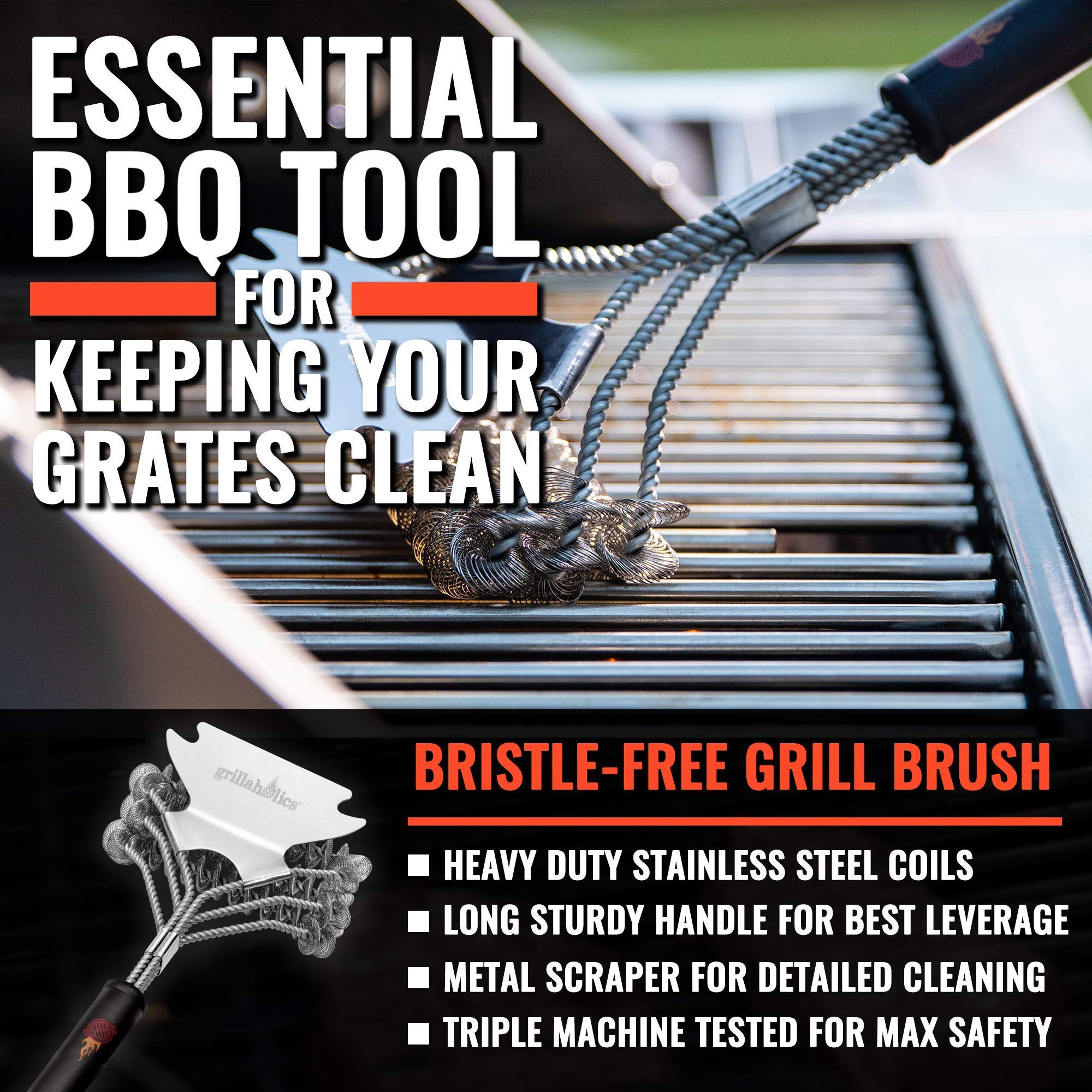 Grillaholics Premium Nonstick BBQ Grill Mats (2-Pack) with Wireless Meat Thermometer & Bristle-Free Grill Brush Set – Perfect for Outdoor Grilling, Backyard BBQs, and Camping Cooking