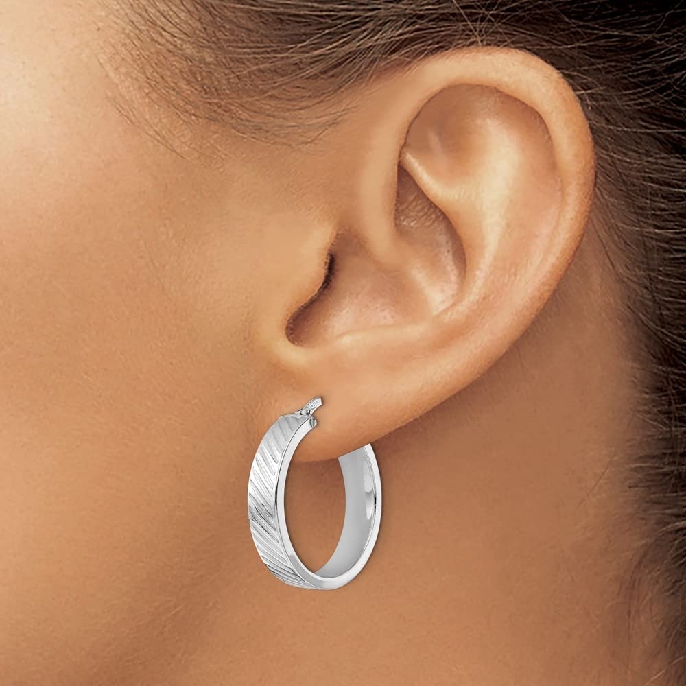 Sterling Silver Polished Textured Hoop Earrings for Women - 1.02 Inch Diameter, 0.92 Inch Width - Elegant Dainty Jewelry Gift for Birthday, Anniversary & Everyday Wear