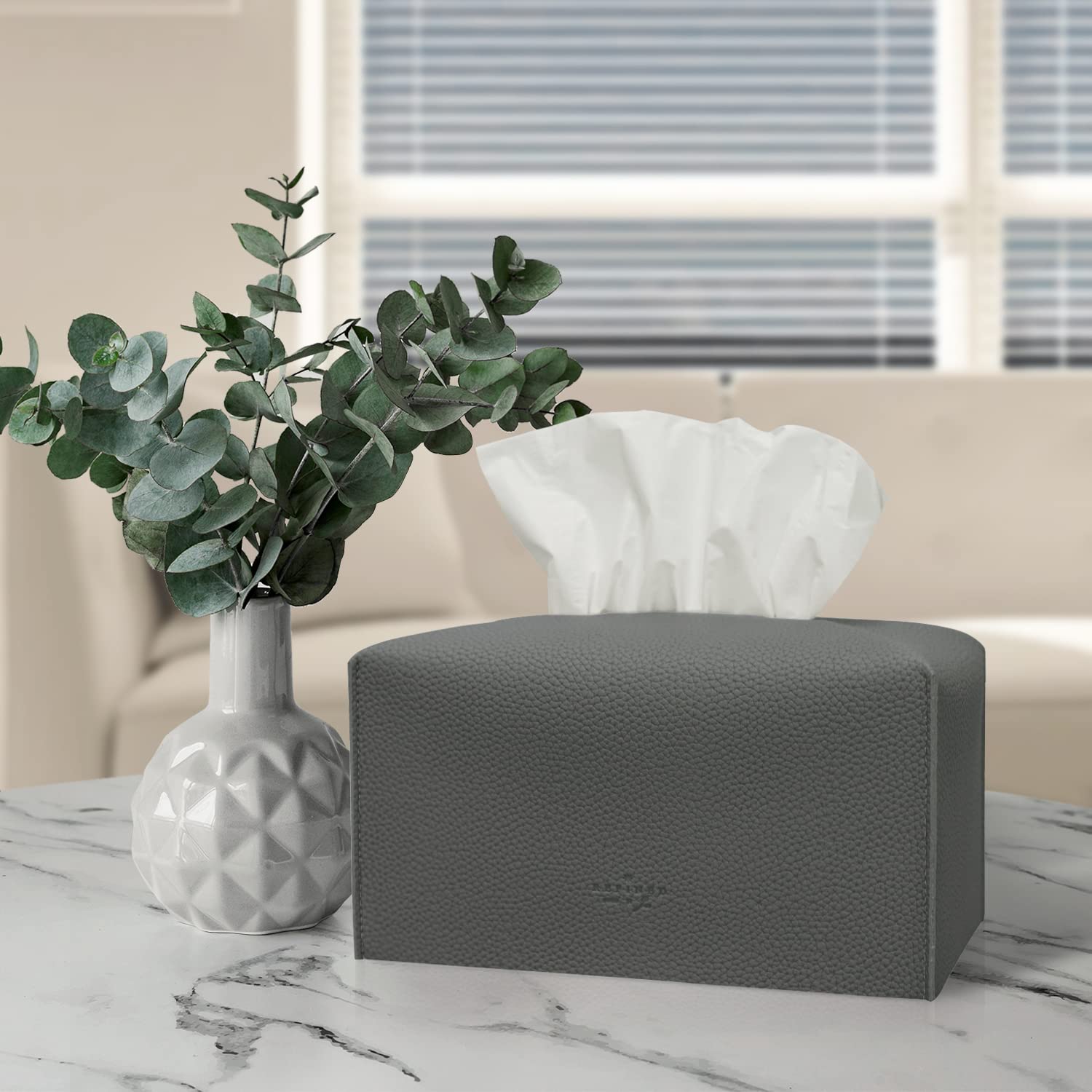 Carrotez Modern PU Leather Tissue Box Cover - Decorative Rectangular Tissue Holder for Bathroom, Vanity, Office Desk & Nightstand (9.5