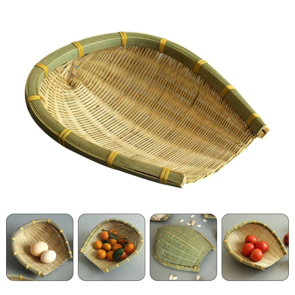 DOITOOL Solid Wood Pallet & Bamboo Basket Set - Multi-Purpose Kitchen Storage for Vegetables, Fruits & Food - Handwoven Bamboo Dustpan & Basket for Home Organization - Perfect for Pantry, Countertop & Dining Room Decor