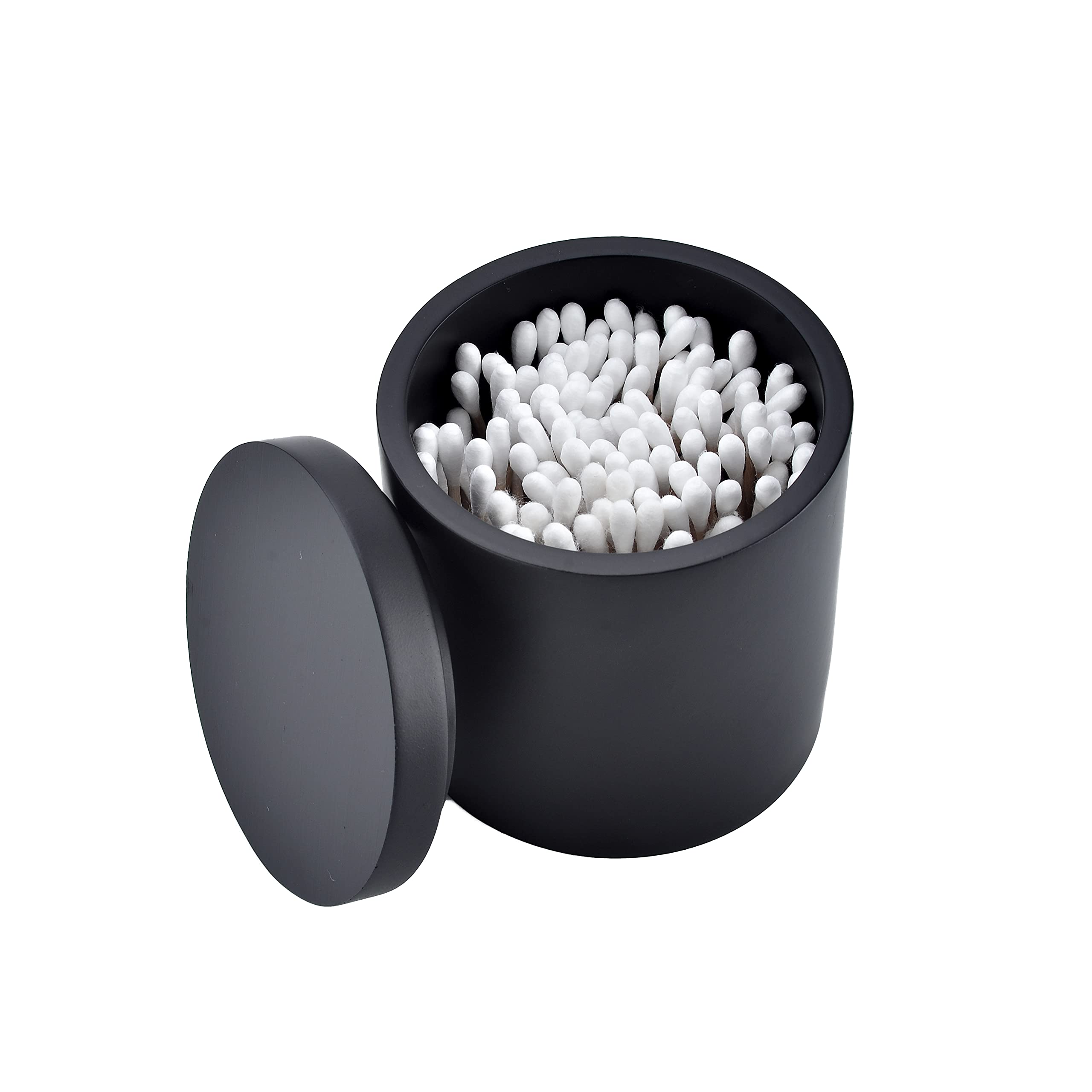 Cotton Swab Holder with Lid - Matte Black Bathroom Organizer for Qtips & Makeup