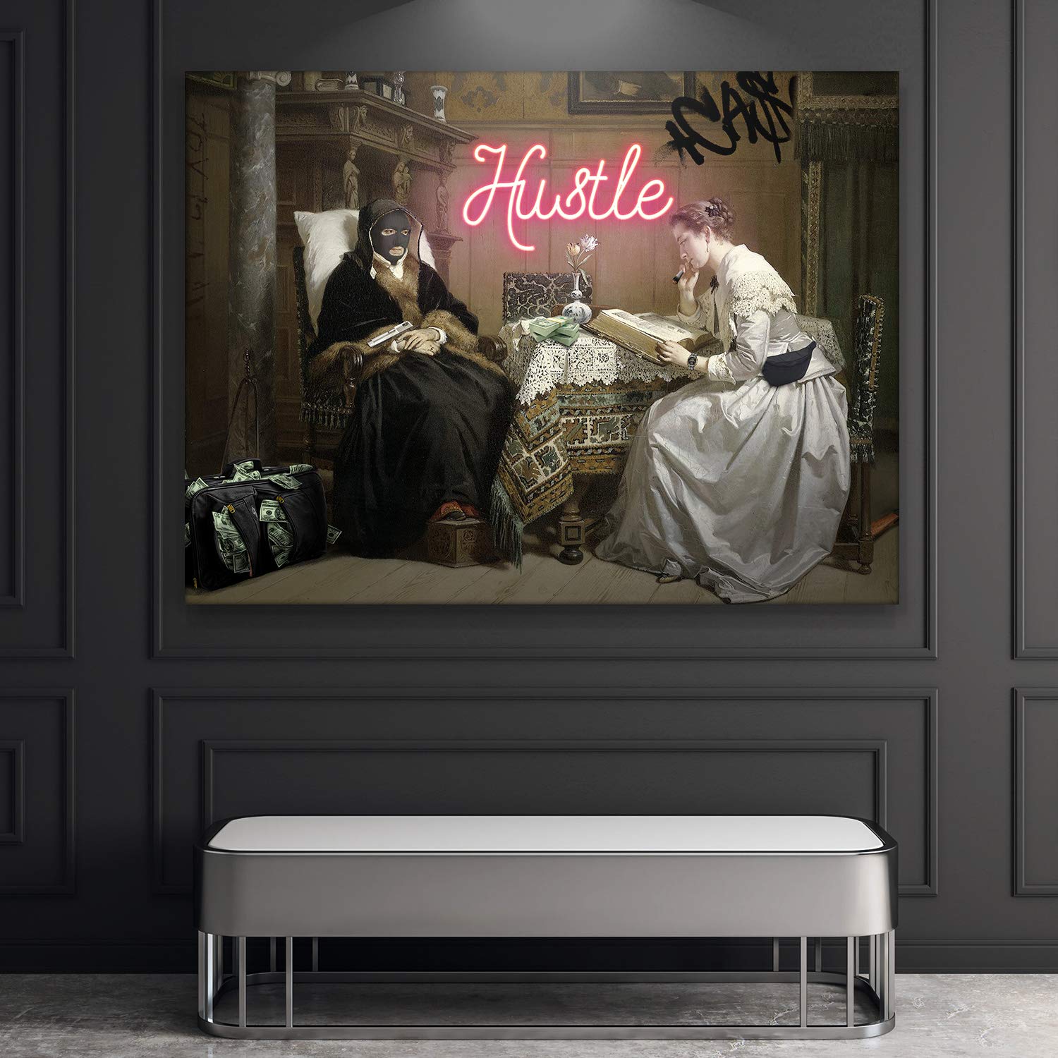 Fellipo Ricci Large Canvas Wall Art - 30x40 Inch Framed Oil Painting Print, Handmade Museum Quality Hustle Cool Artwork for Home Decor, Living Room, Office - Perfect Gift for Housewarming & Interior Design