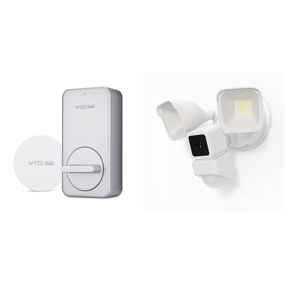 Wyze Lock WiFi & Bluetooth Smart Door Lock with Keyless Entry - 2600 Lumen LED Floodlight & 1080p HD Outdoor Security Camera - IP65 Weatherproof - Color Night Vision - Perfect for Home Security & Smart Access Control