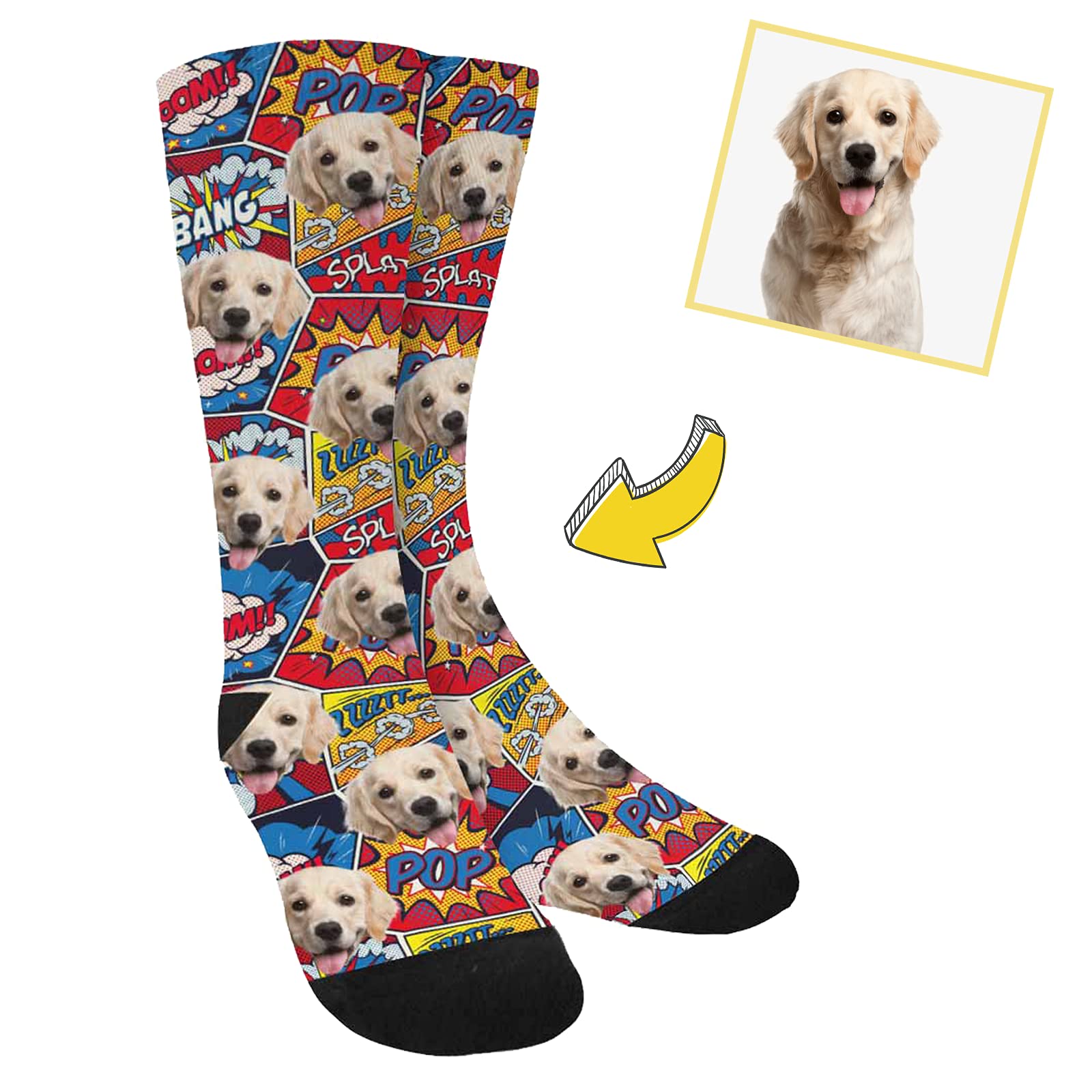 Custom Pop Art Socks with Faces - Personalized Unisex Crew Socks for Birthday & Christmas Gifts - Funny Novelty Socks for Men & Women - Perfect for Cosplay, Parties & Unique Gifts