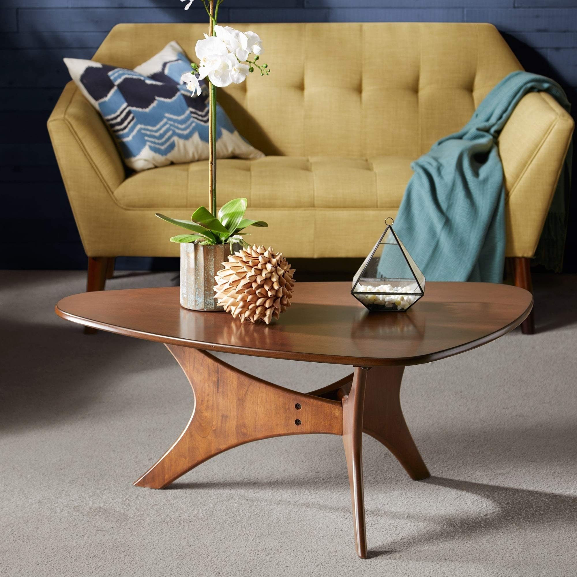 Mid-Century Modern Wood Coffee Table - Solid Oak Finish for Living Room, Lounge & Office Decor