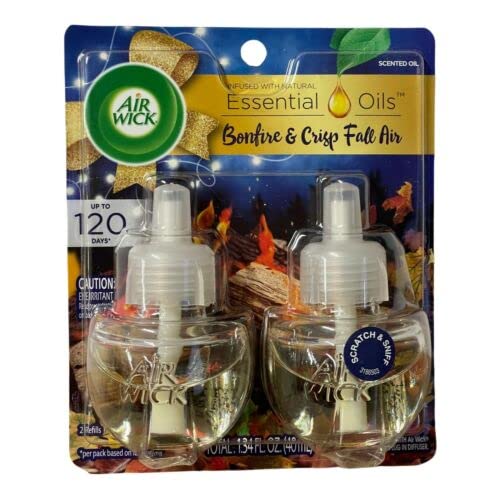 Air Wick Plug in Scented Oil Refills - 2 Pack, Bonfire & Crisp Fall Air Fragrance, Essential Oil Air Freshener for Home, Office, and Bathroom