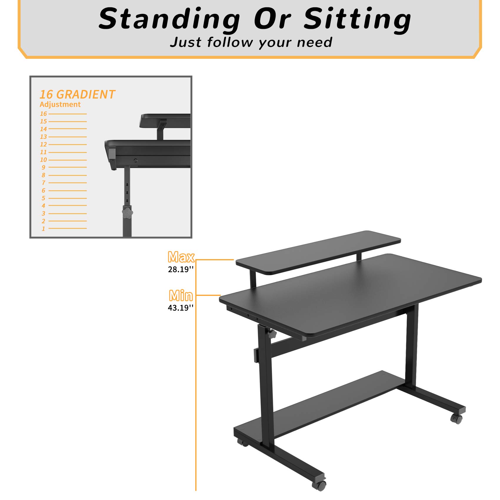 Height Adjustable Standing Desk with Wheels - 41
