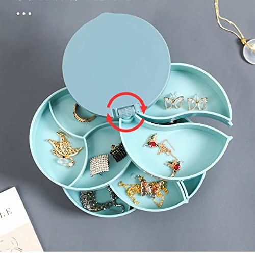 Multilayer Rotating Jewelry Storage Box with Mirror - Earrings, Rings & Cosmetics Organizer for Women | Portable Plastic Jewelry Stand for Travel, Home & Vanity (Pink)