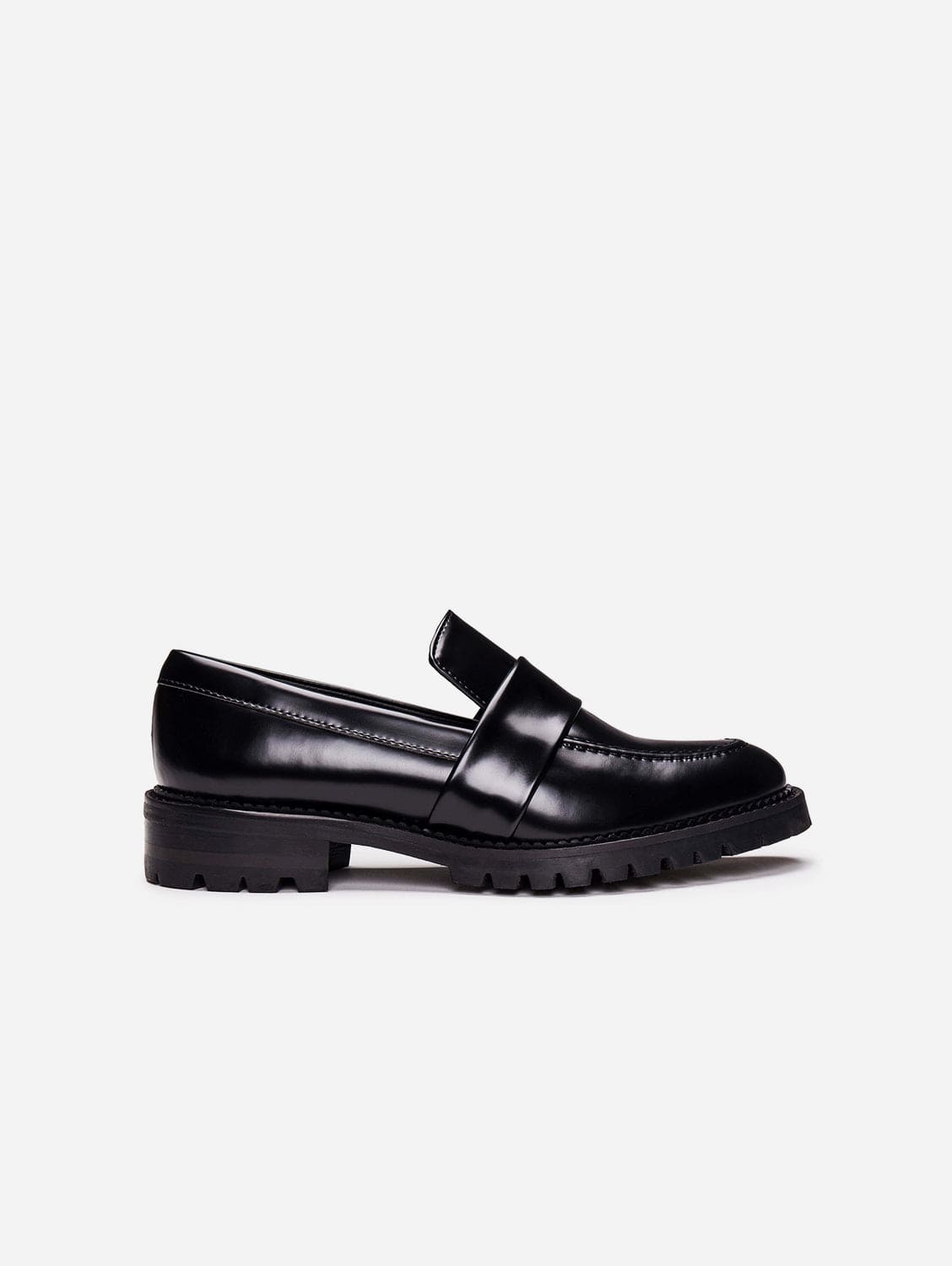 Elena Vegan Leather Chunky Sole Loafers for Women - Comfortable Slip-On Shoes | Black | Perfect for Casual Outfits, Office Wear & Everyday Use