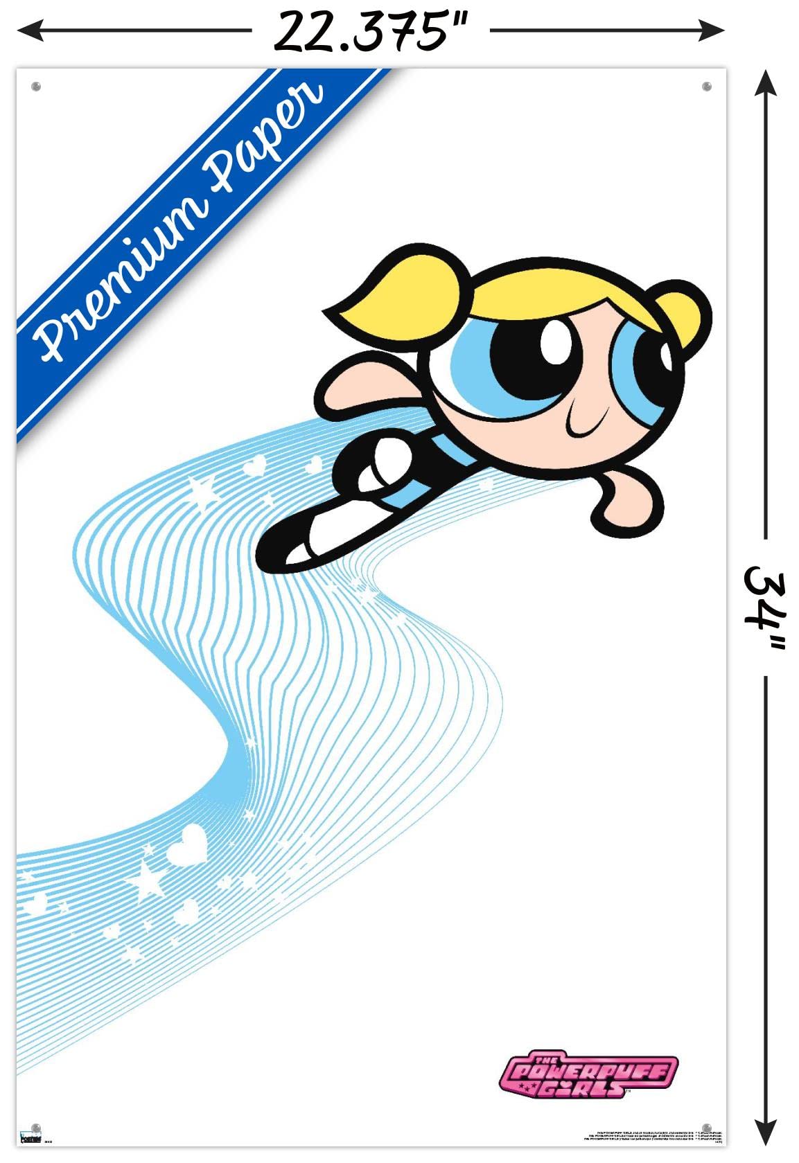 The Powerpuff Girls - Bubbles Heart Lines Wall Poster with Pushpins | Cartoon Decor for Kids Room, Bedroom & Office | Perfect Gift for Fans