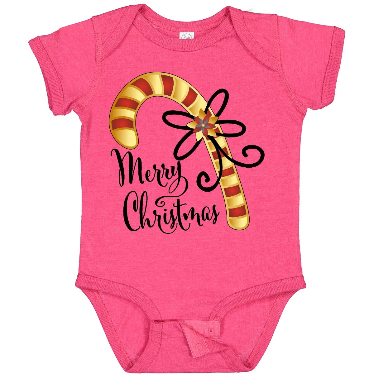 Inktastic Merry Christmas Red and Gold Candy Cane Baby Bodysuit - Festive Holiday Outfit for Infants & Toddlers - Perfect for Christmas Photos, Family Gatherings & Holiday Celebrations