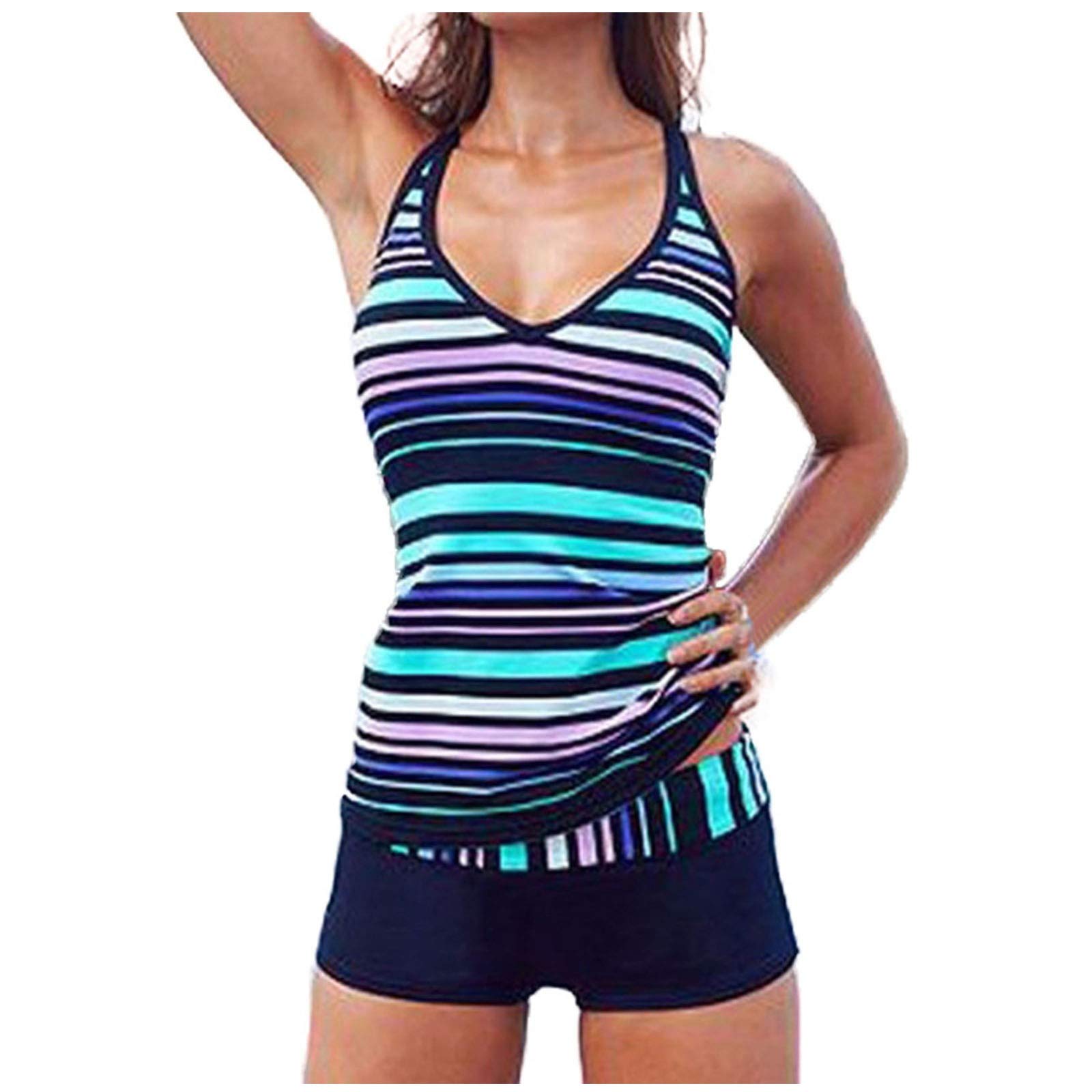 Sexy Striped Two-Piece Swimsuit for Women - V-Neck Open Back Bikini with Skirt | Summer Beachwear, Pool Party, Vacation Swimwear