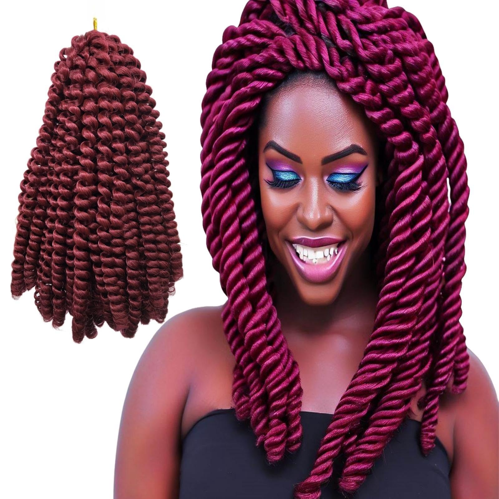 StarWell Burgundy Spring Twist Hair - 8 Inch Synthetic Braiding Hair for DIY Hairstyles | Soft & Natural Looking Curly Hair Extensions | Perfect for Box Braids, Twist Outs & Protective Styles (Pack of 1)