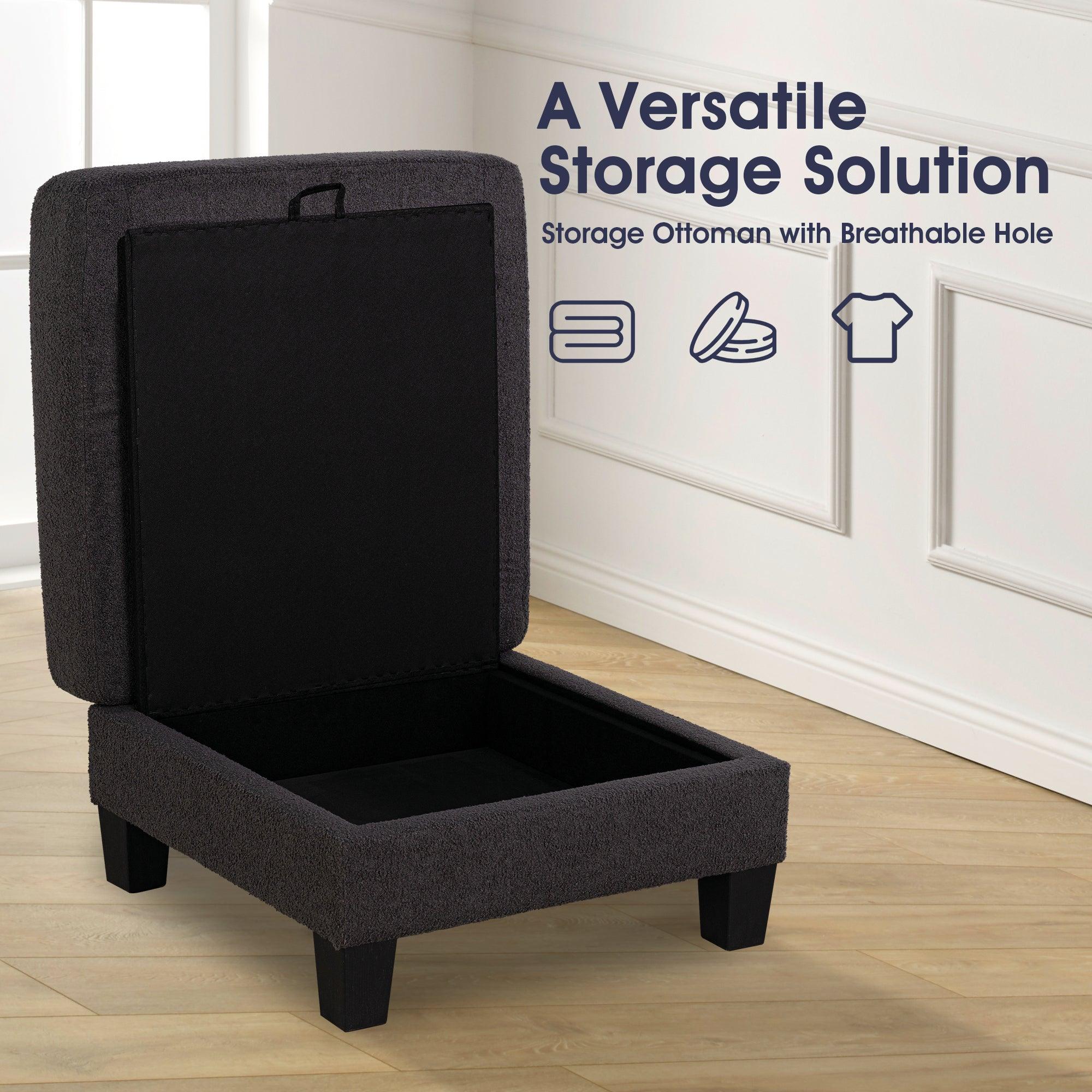 Dark Gray 3-Piece Sofa Set with Storage Ottoman & USB Charging - Modern Living Room Furniture for Small Spaces, Perfect for Apartments, Dorms and Cozy Homes